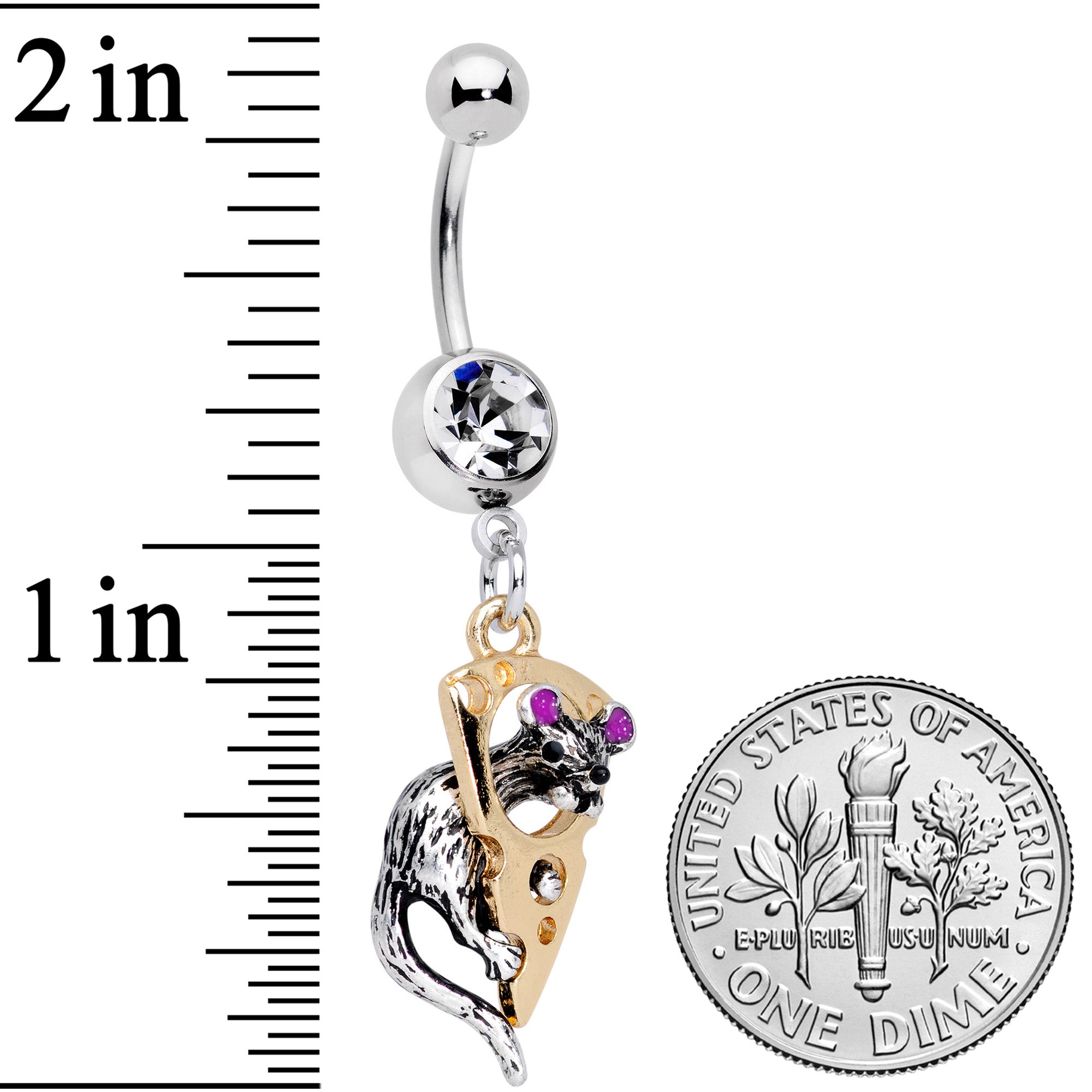 Clear Gem Mouse Gets Cheese Dangle Belly Ring