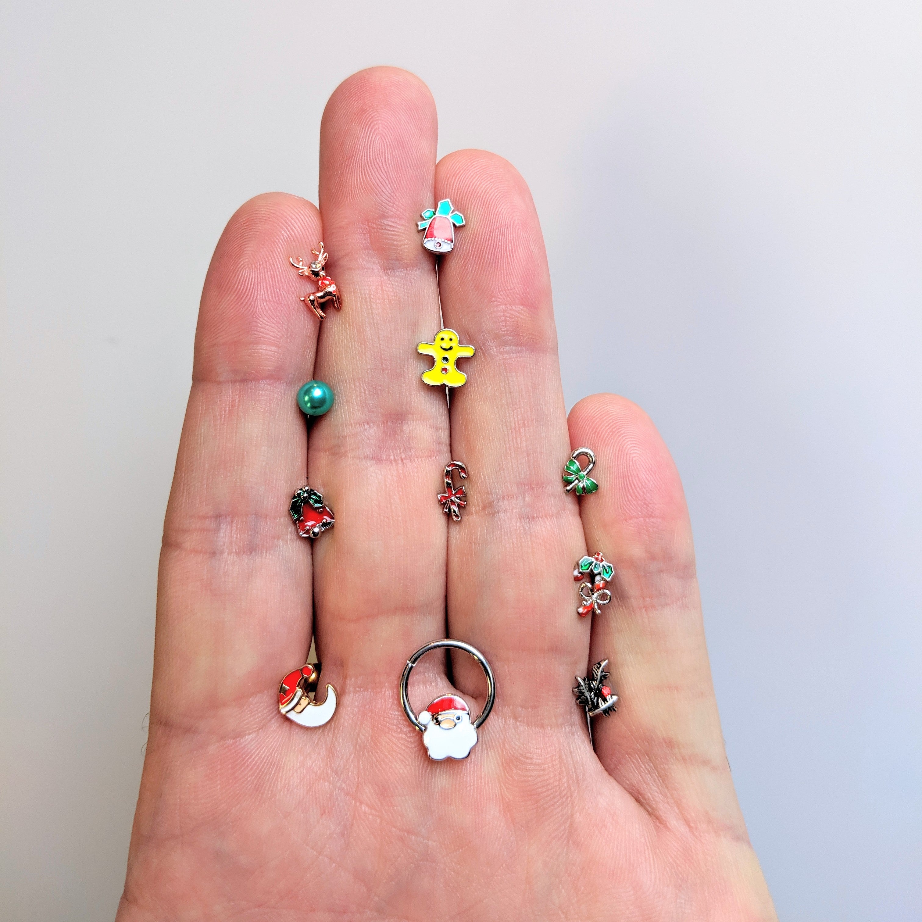 16G 1/4 Rose Gold Tone Deco Christmas Cartilage Tragus Set of 3