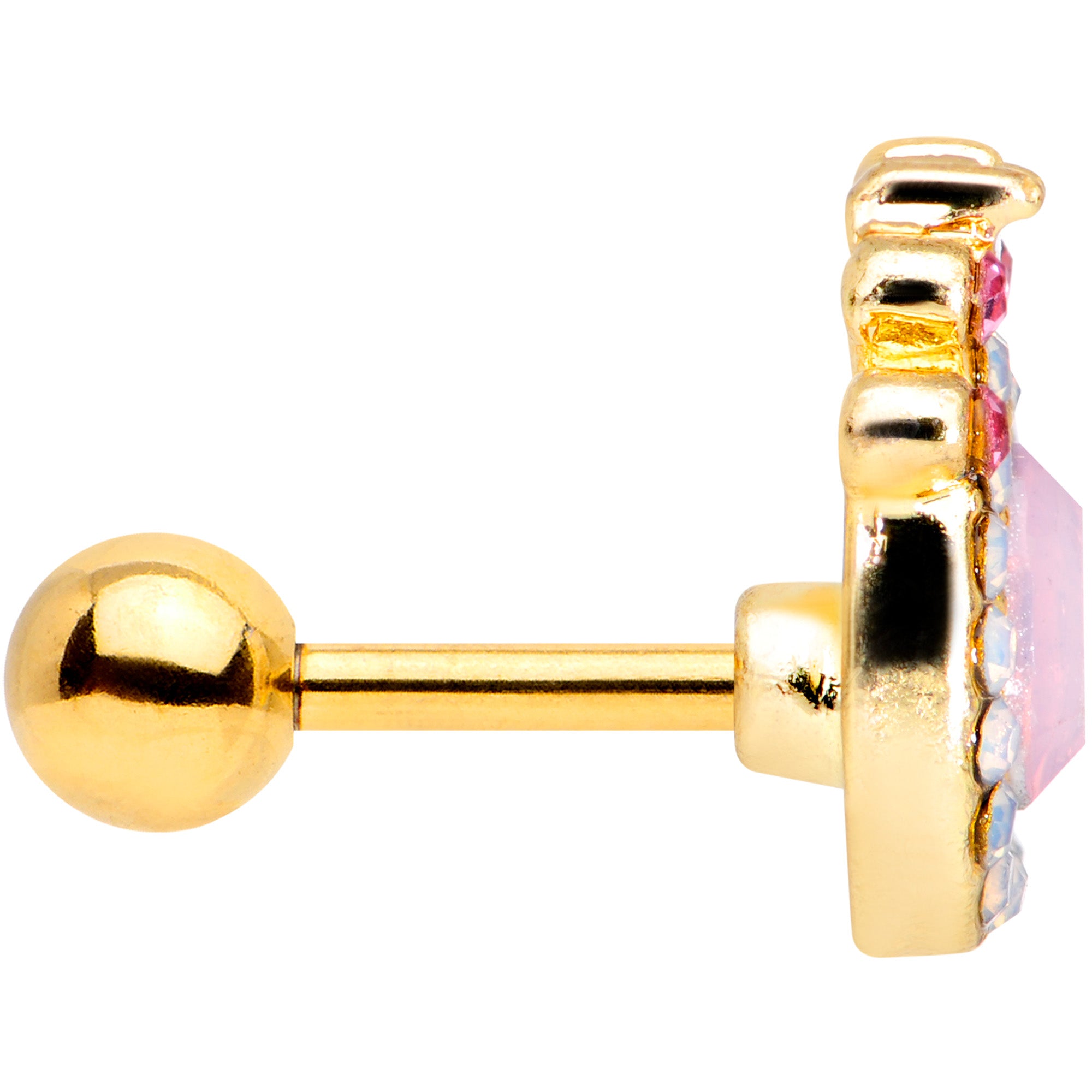 16G 1/4 Pink Gem White Faux Opal Gold Tone Cartilage Tragus