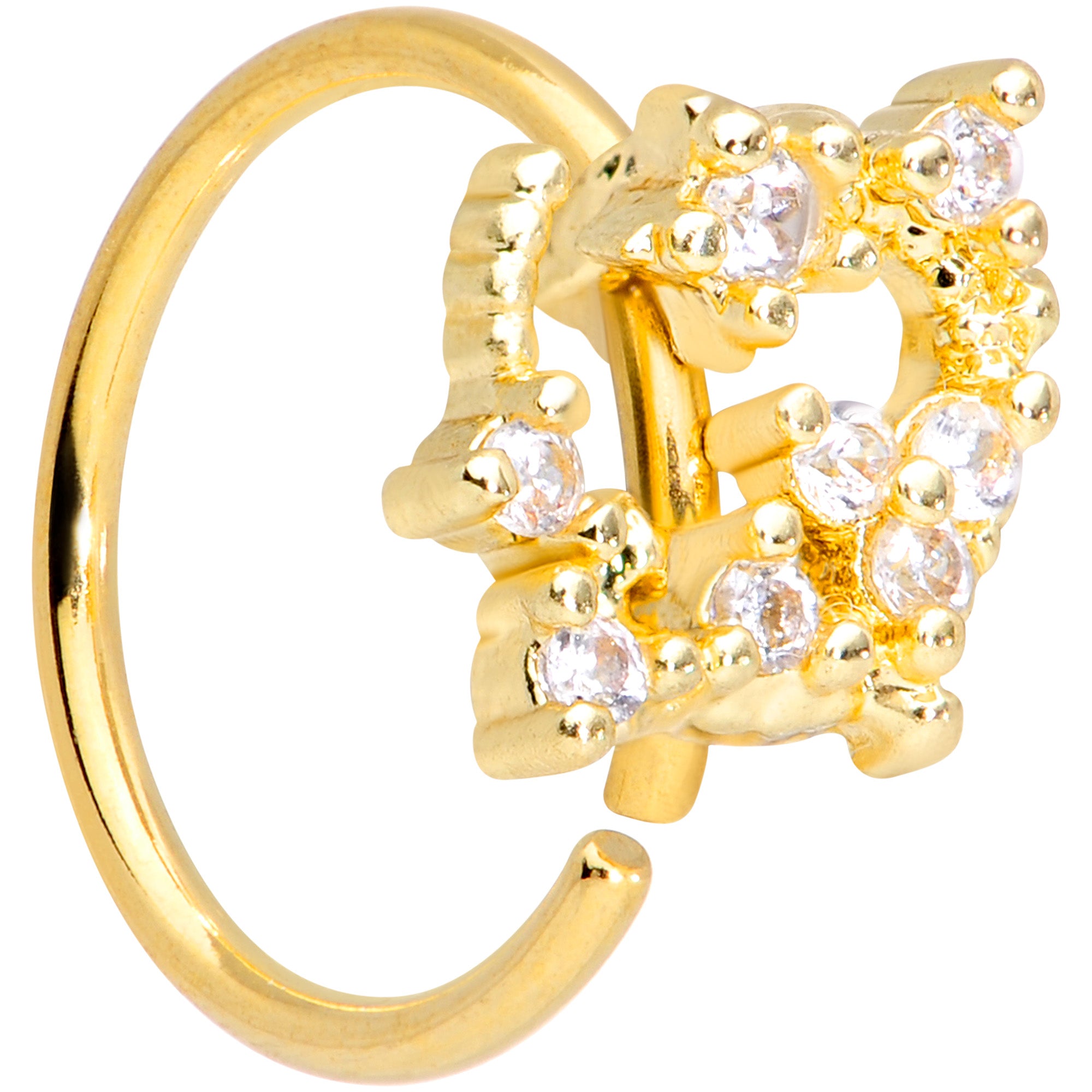 20G 5/16 Clear CZ Gem Gold Tone Circle Star Nose Hoop