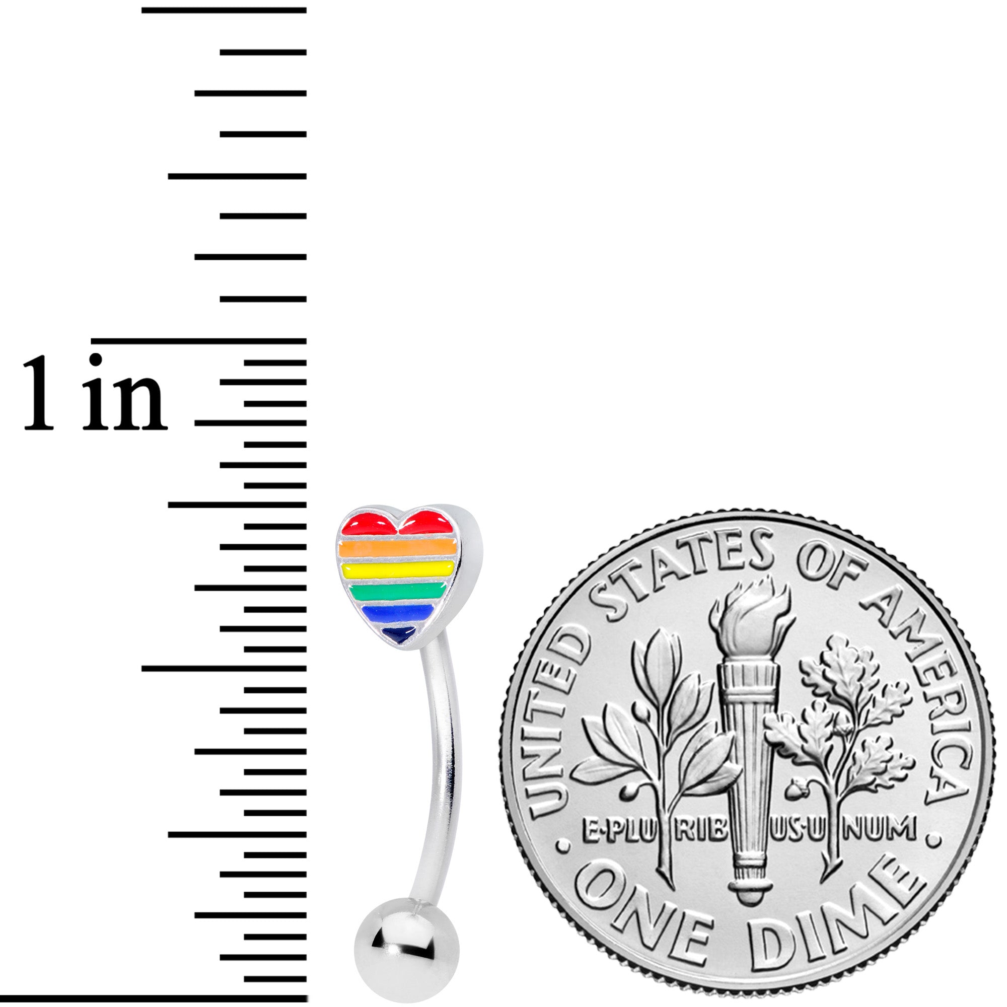 16G 5/16 Rainbow Pride Heart Curved Eyebrow Ring