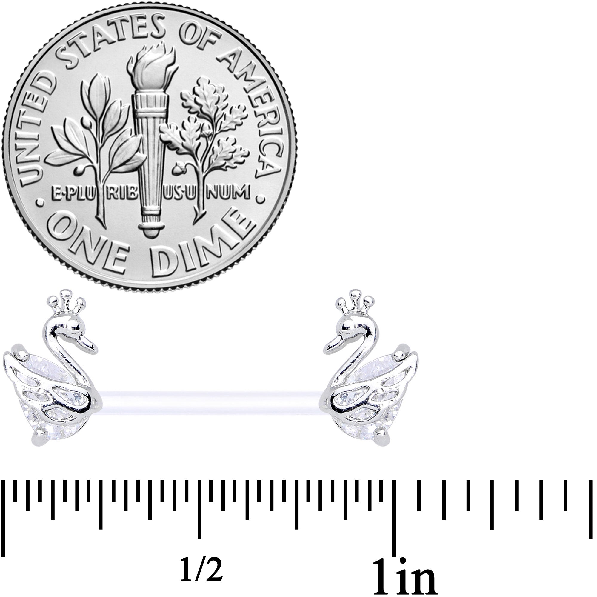 14G 9/16 Clear CZ Gem Bioplast Swan Queen Barbell Nipple Ring Set