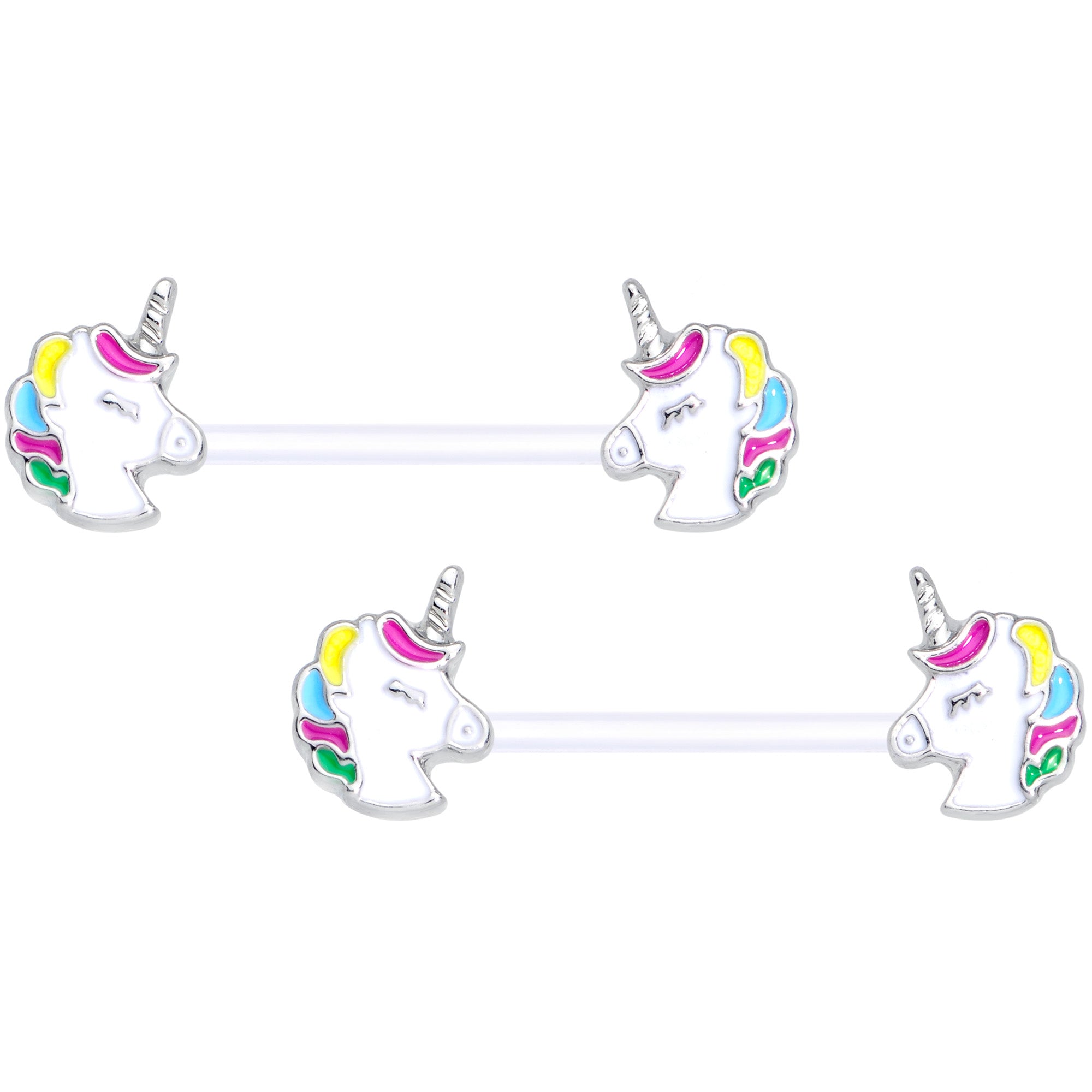 14G 9/16 Clear Bioplast Pastel Unicorn Barbell Nipple Ring Set