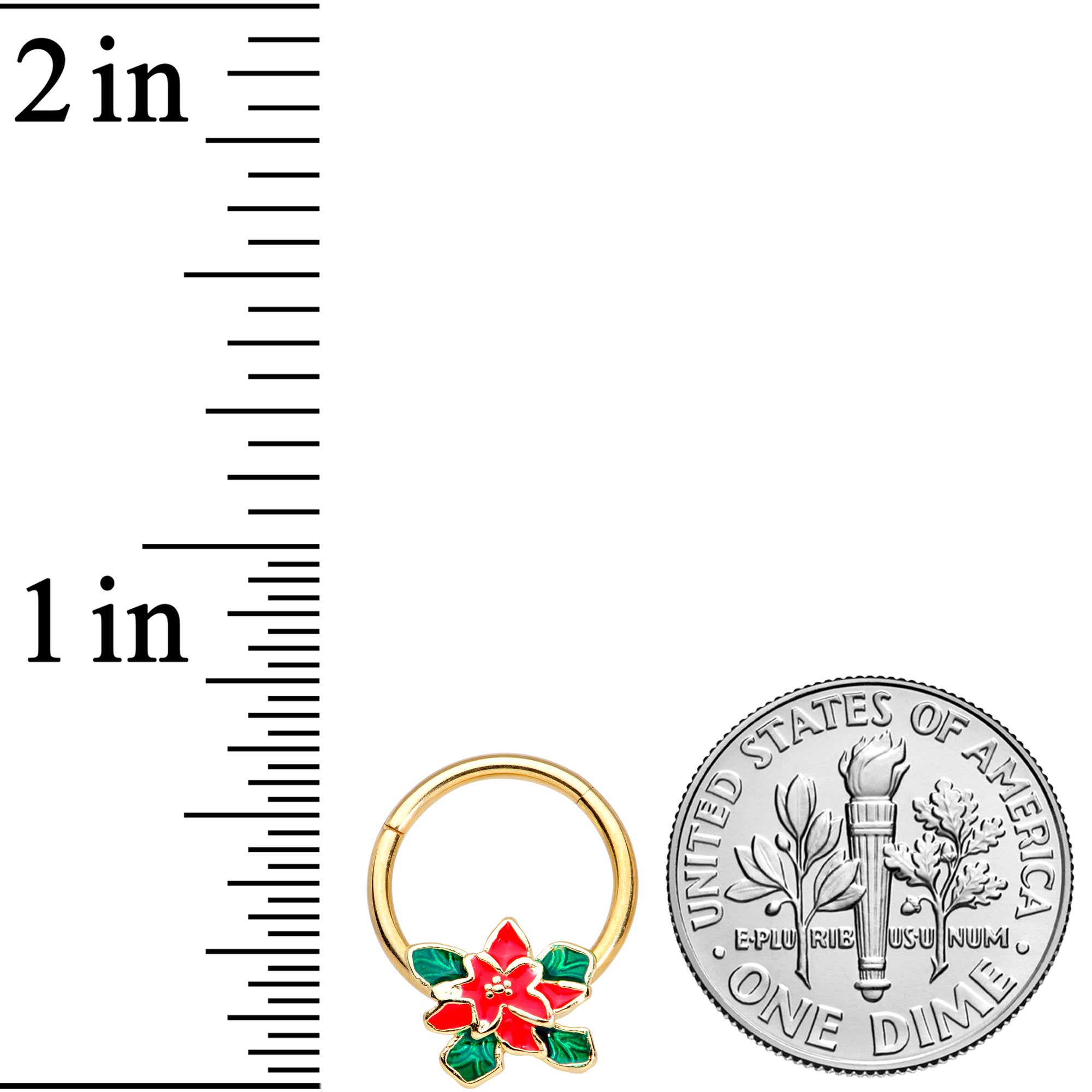 16G 3/8 Gold Tone Poinsettia Christmas Hinged Segment Ring