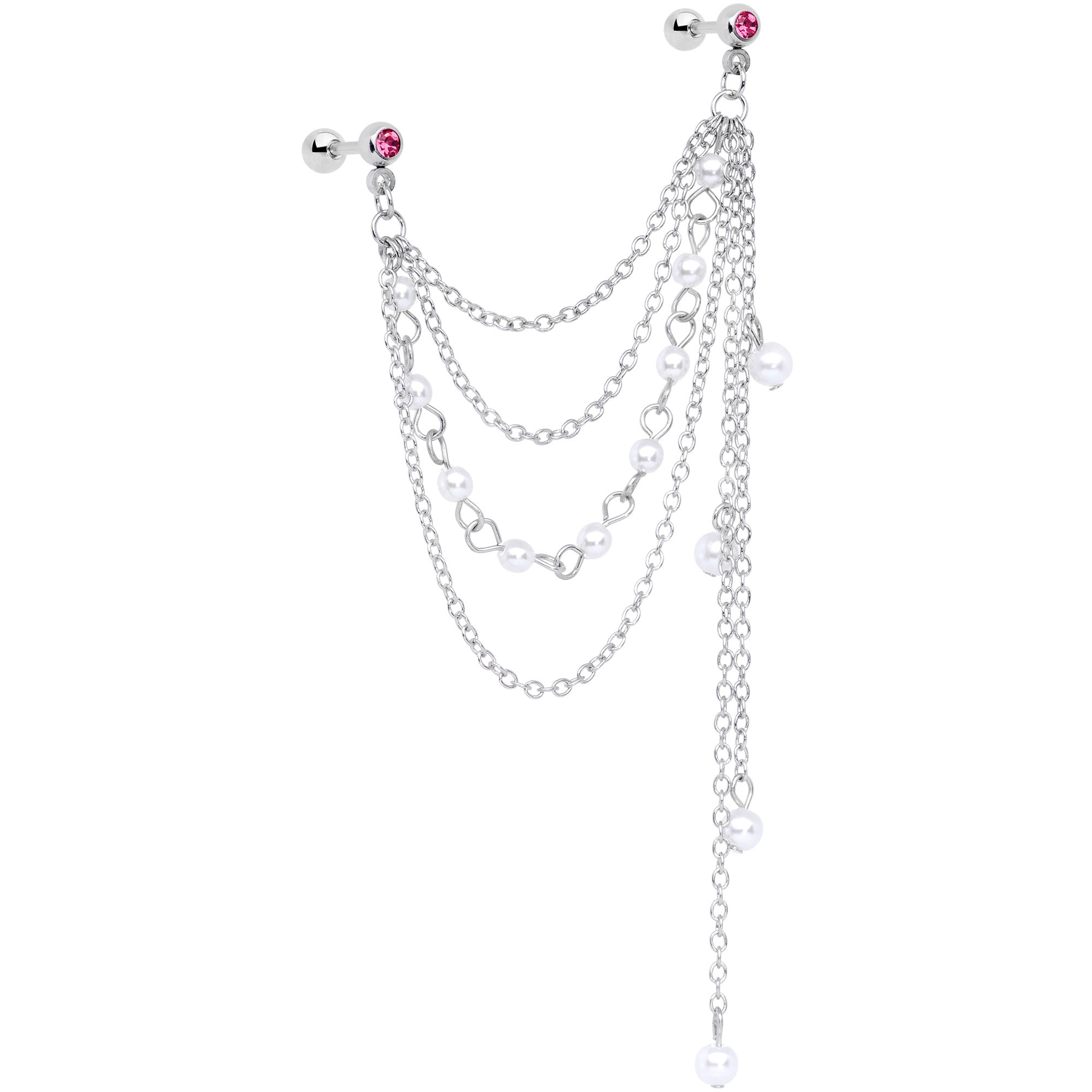 16G 1/4 Pink Gem Multiple Dangle Cartilage Chain Earring