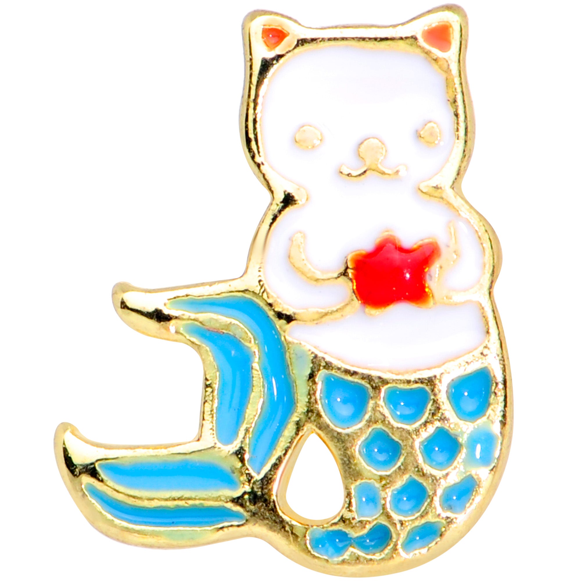 16G 5/16 Gold Tone Blue White Mermaid Cat Labret Monroe Tragus