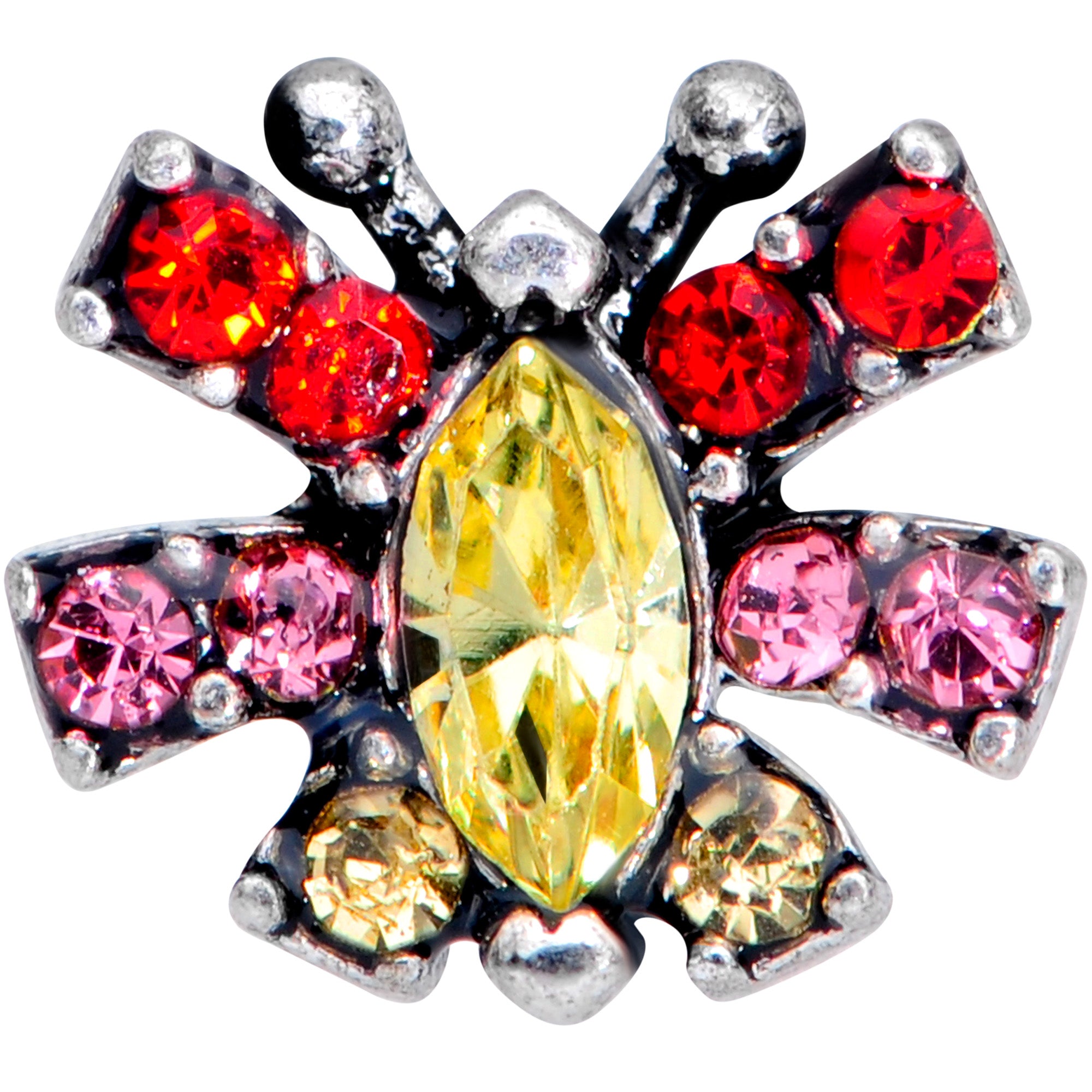 16G 1/4 Red Yellow Gem Art Deco Butterfly Cartilage Tragus