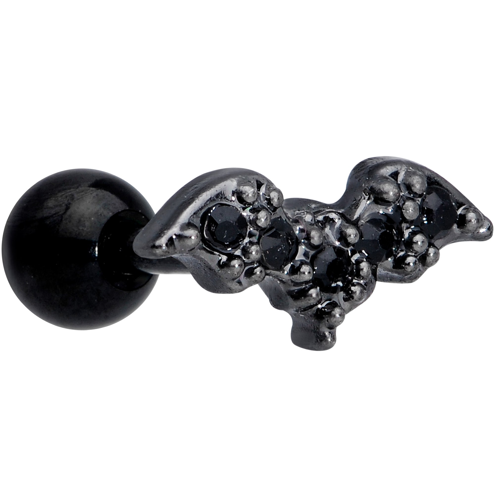 16G 1/4 Black Gem Black Bat Halloween Cartilage Tragus Earring