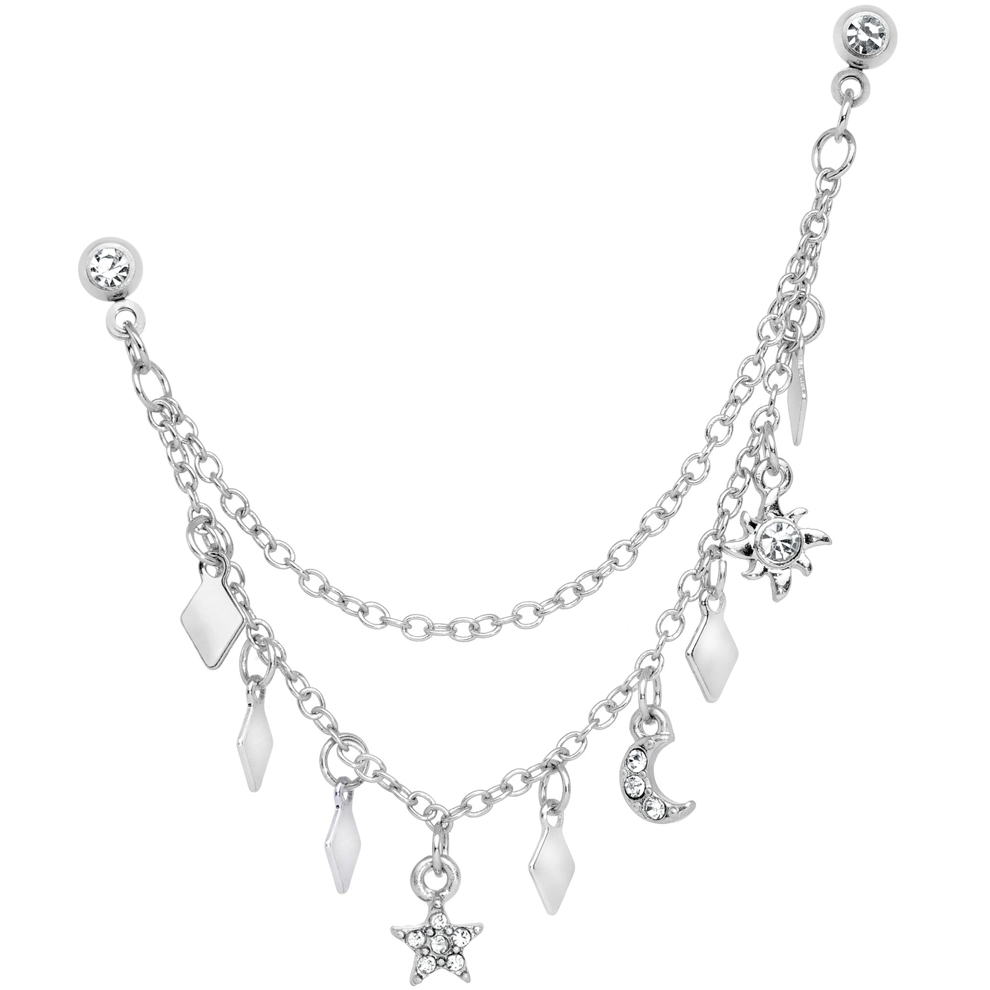 16G 1/4 Clear Gem Moon Star Sun Dangle Cartilage Chain Earring