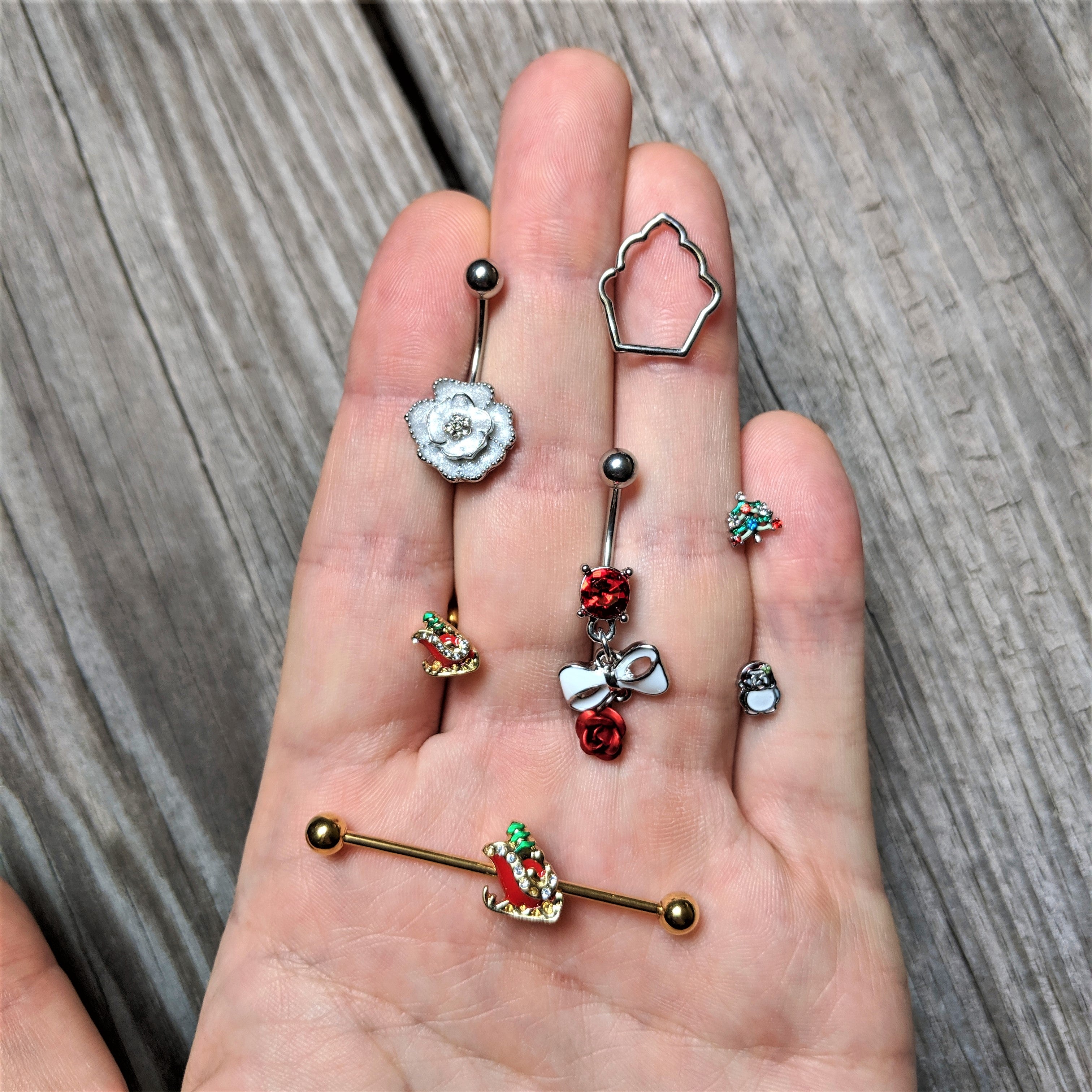 20G 1/4 Clear Blue Red Gem Christmas Tree Nose Bone