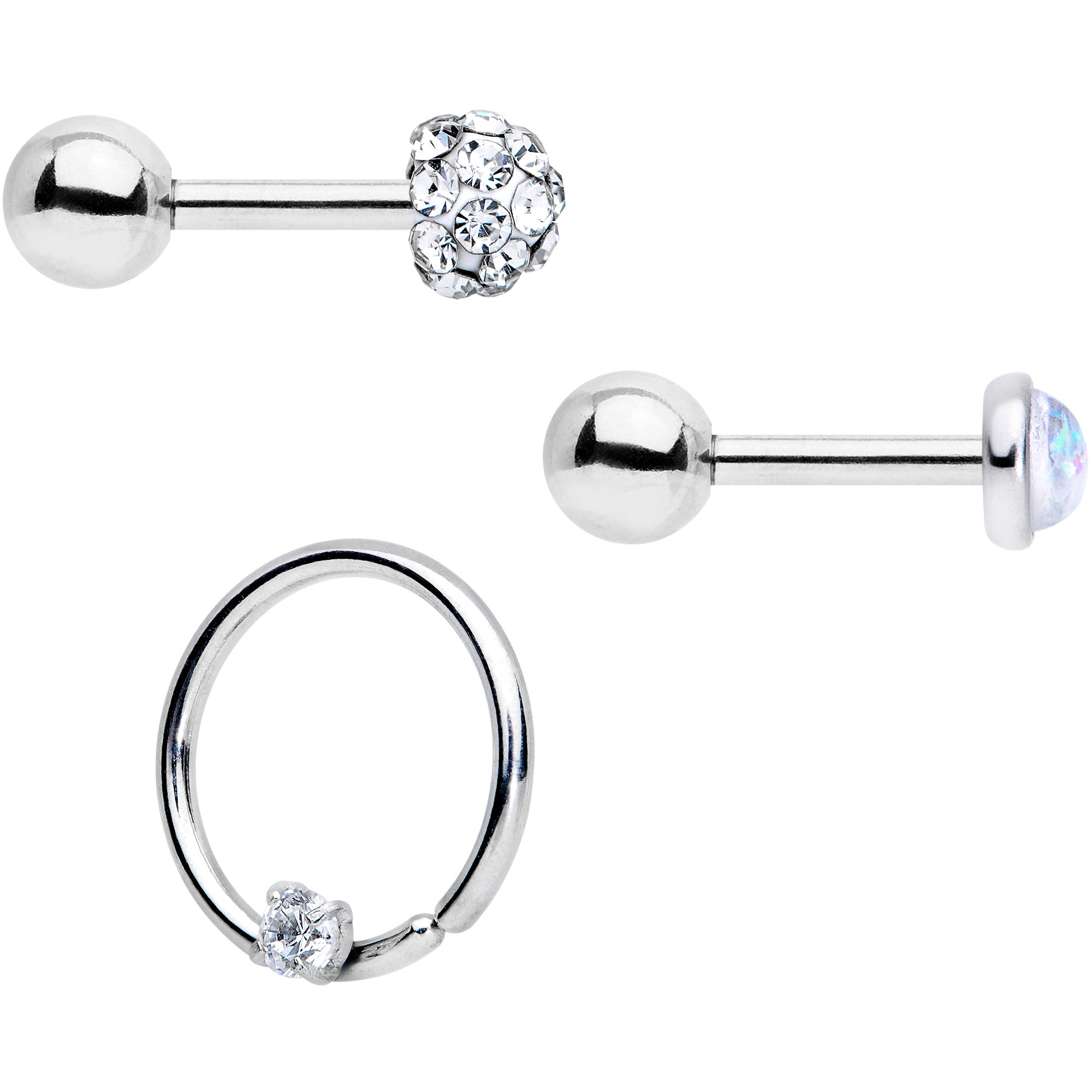 16G 1/4 5/16 Clear CZ Gem Cartilage Tragus Earring Set of 3