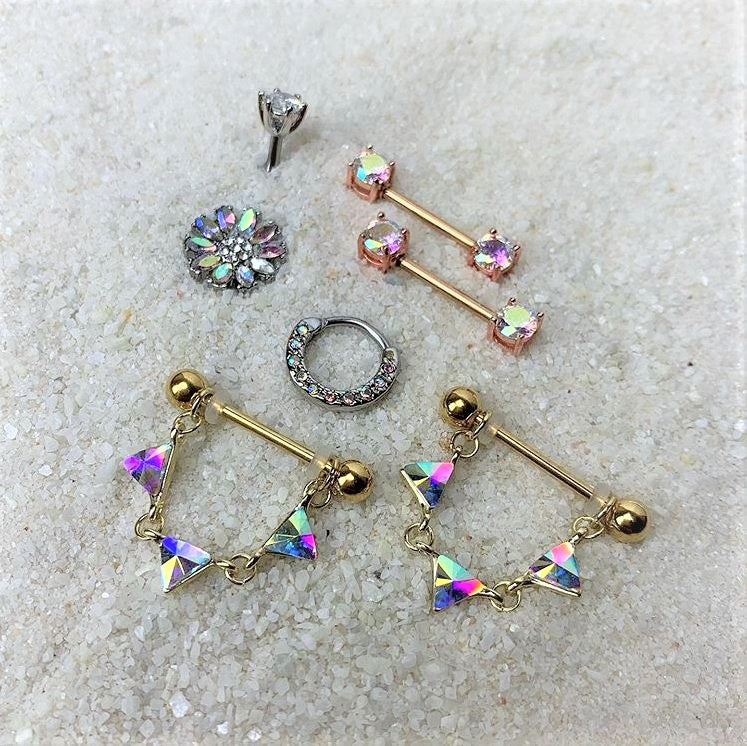 Clear Aurora CZ Gem Flower Belly Ring