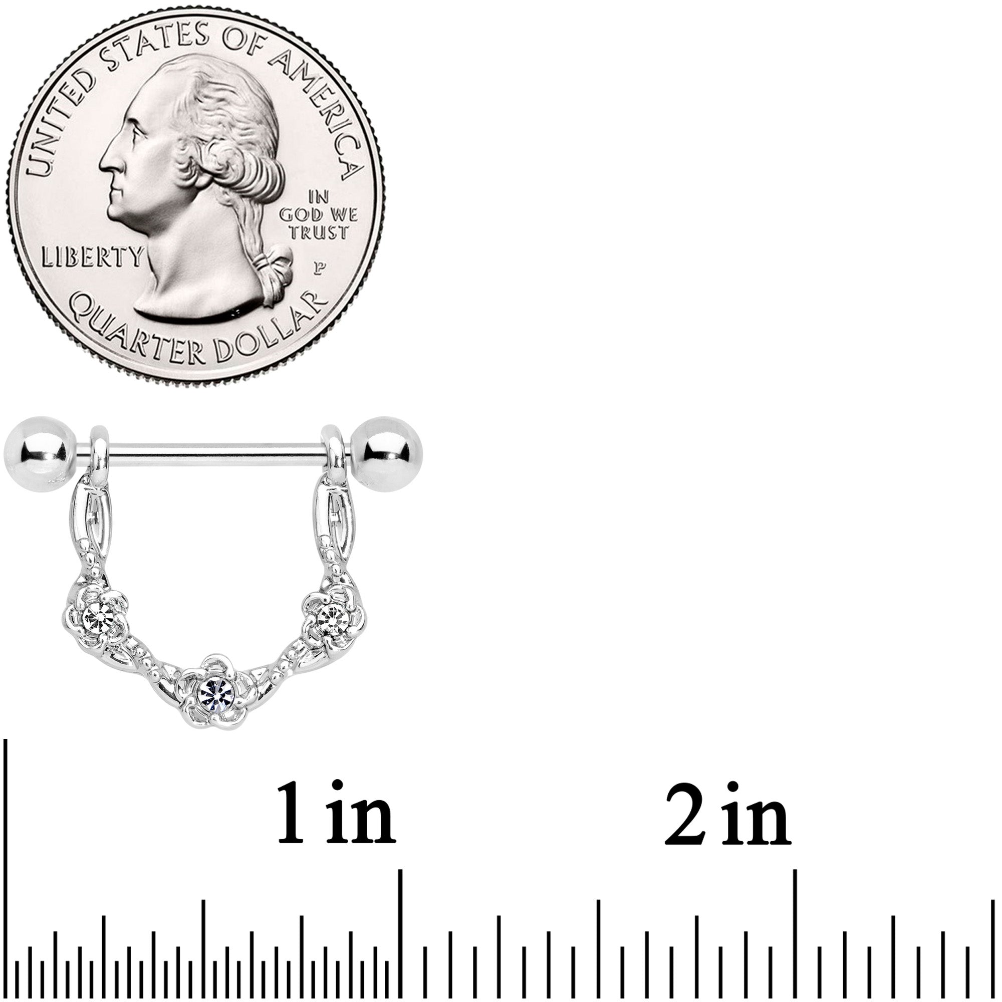 14G 3/4 Clear Gem Knotted Flower Dangle Nipple Ring Set