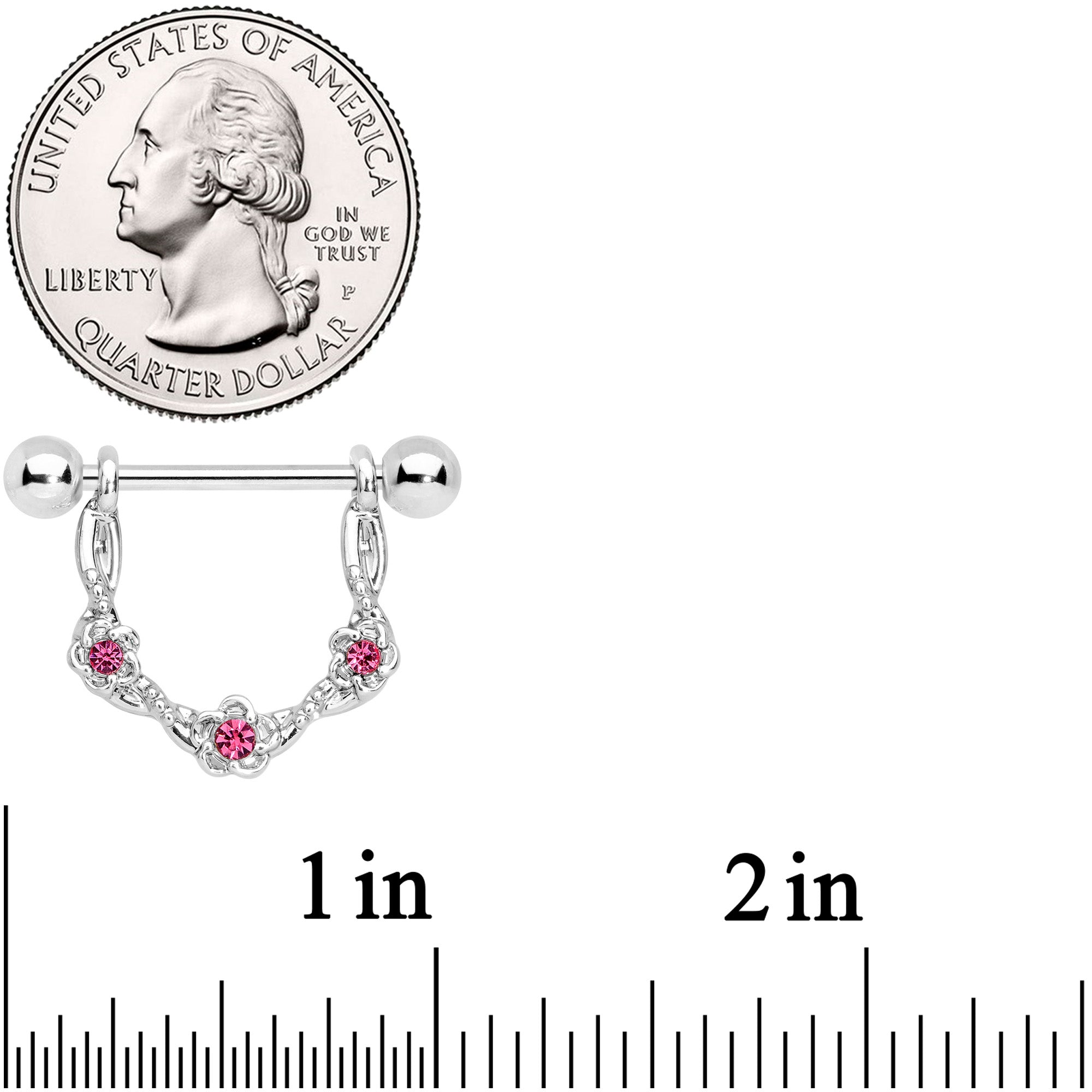 14G 3/4 Pink Gem Knotted Flower Dangle Nipple Ring Set