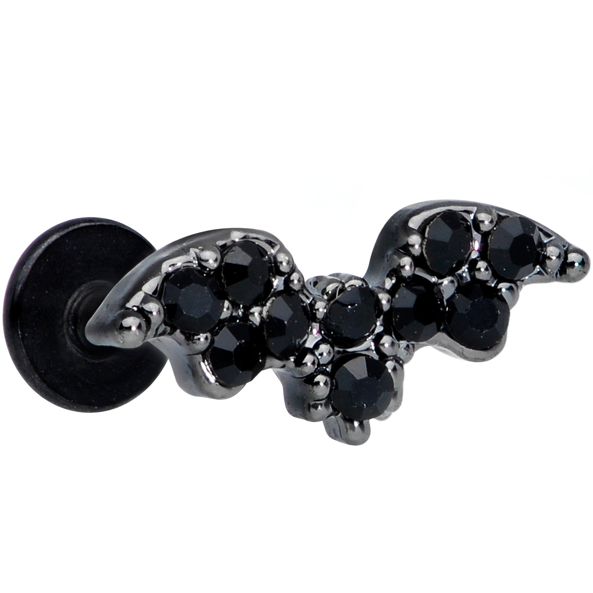 16G 5/16 Black Gem Black Bat Halloween Labret Monroe Tragus