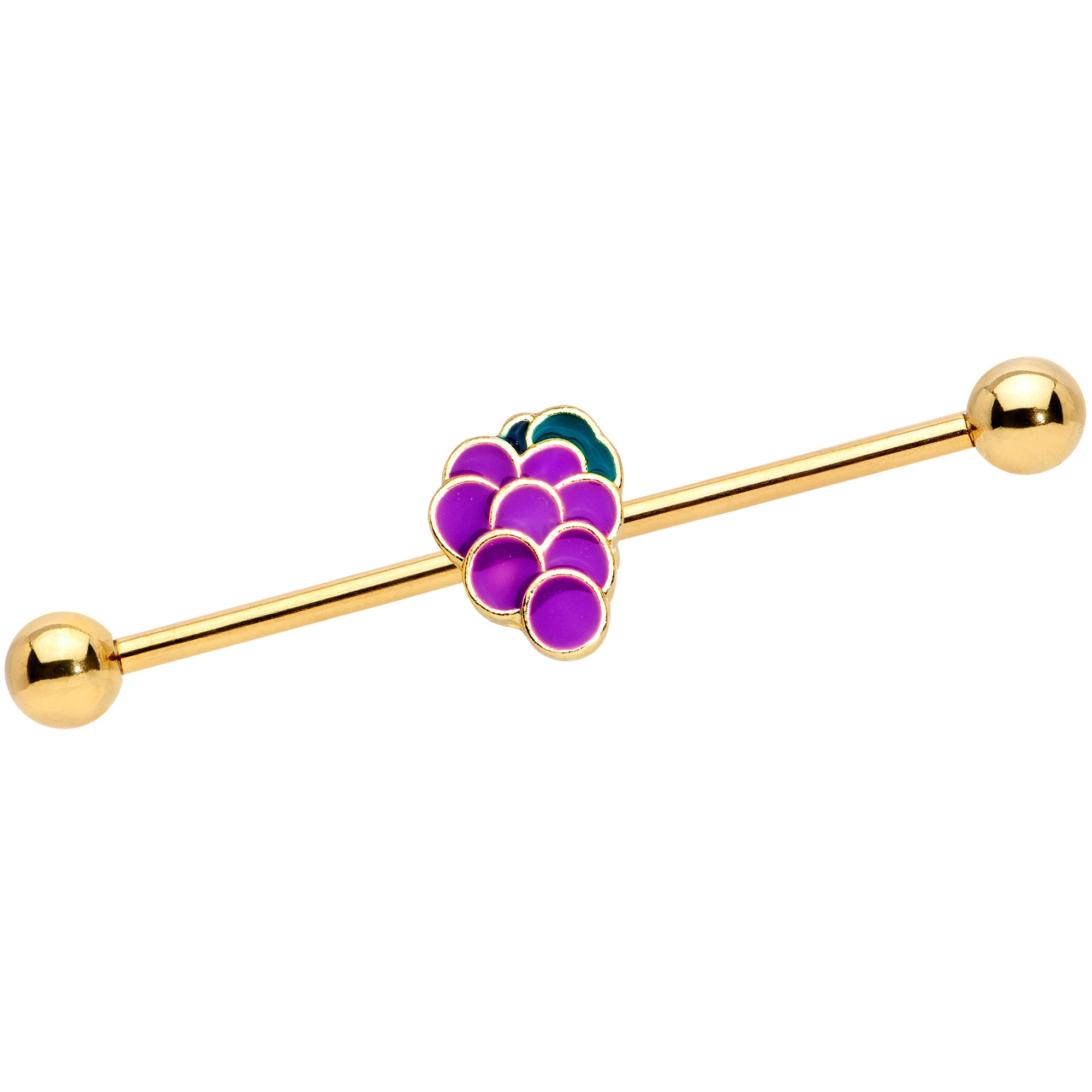 14G Gold Tone Sweet Purple Grapes Industrial Barbell 38mm