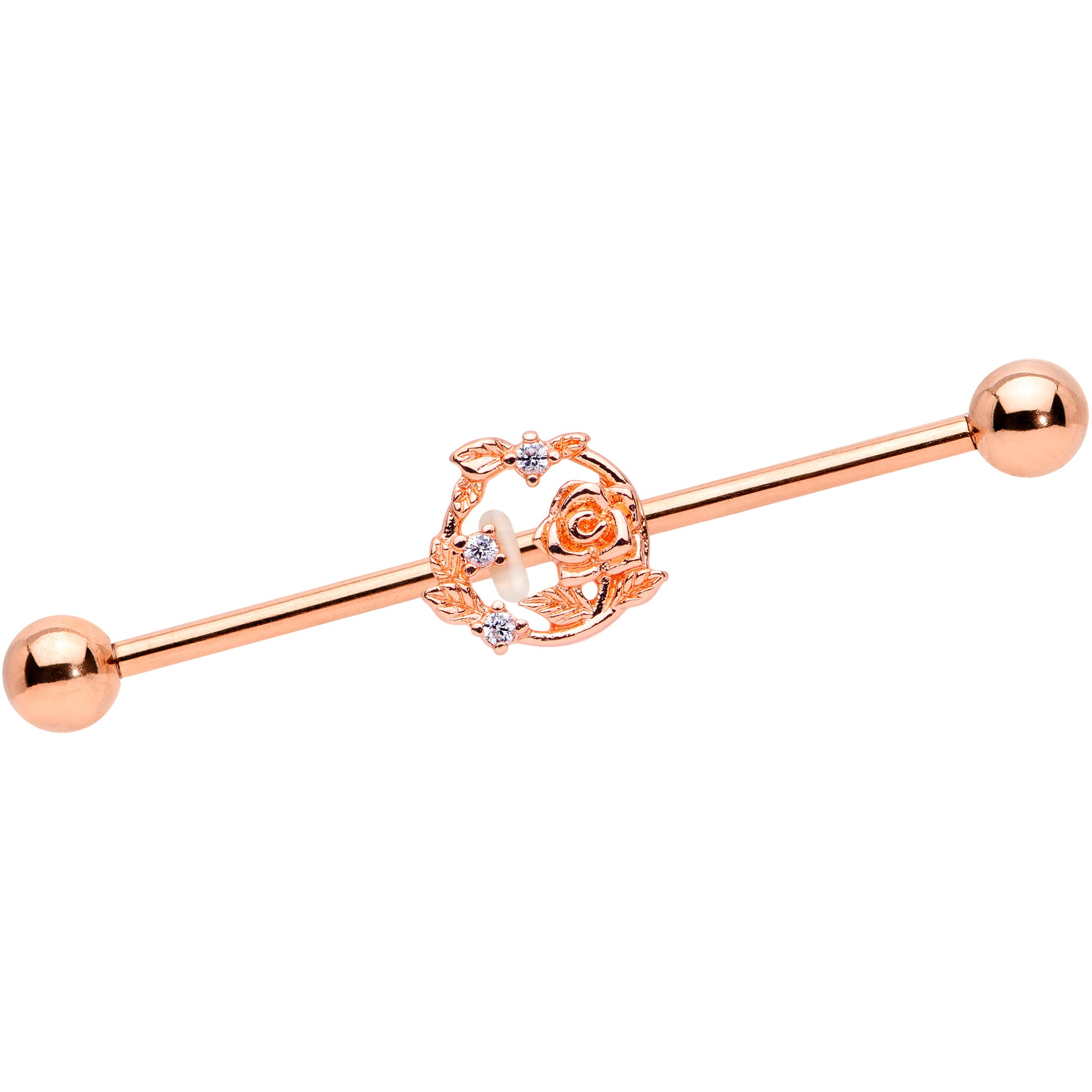 14G Clear CZ Gem Rose Gold Tone Floral Industrial Barbell 38mm