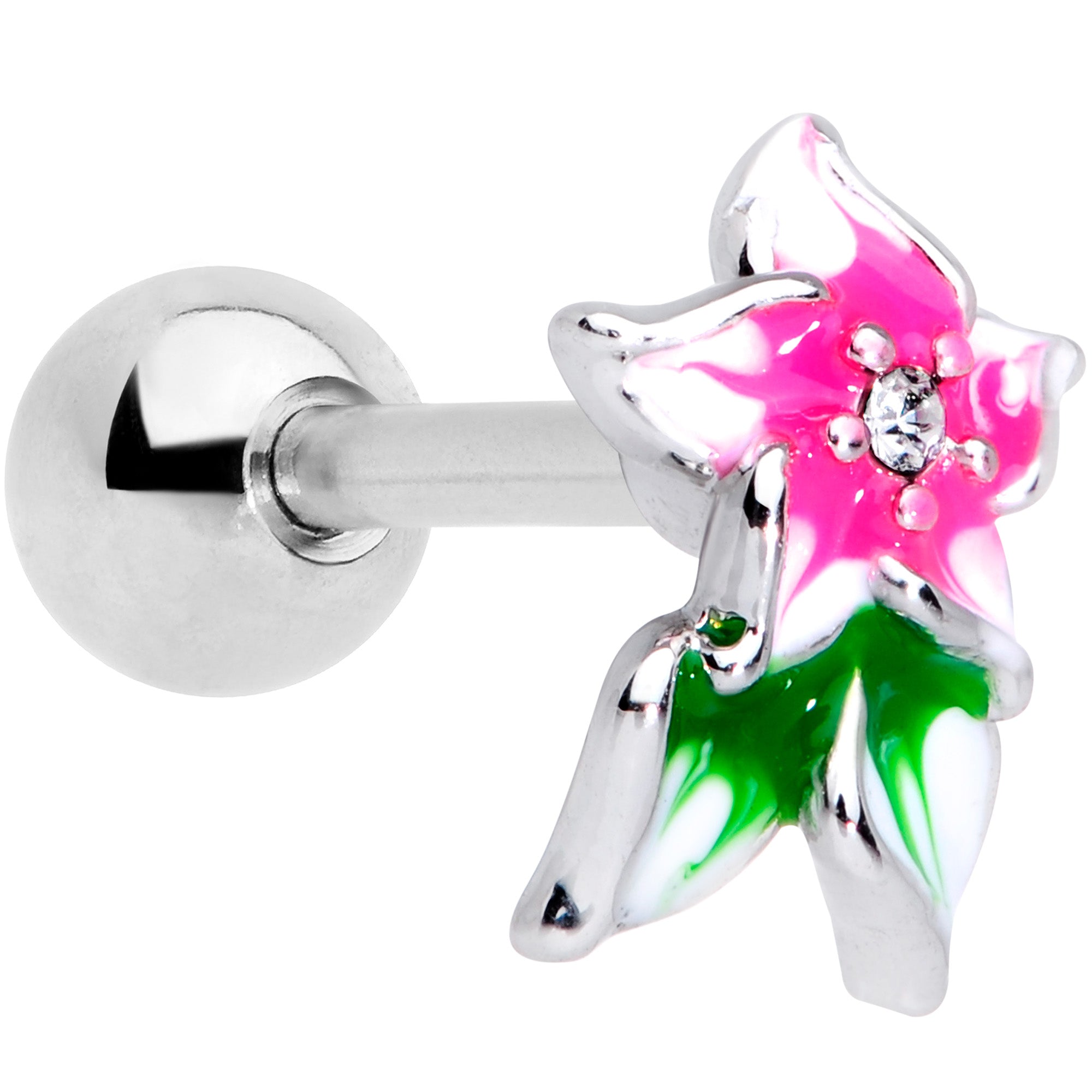 16G 1/4 Clear Gem Tropical Flower Cartilage Tragus Earring