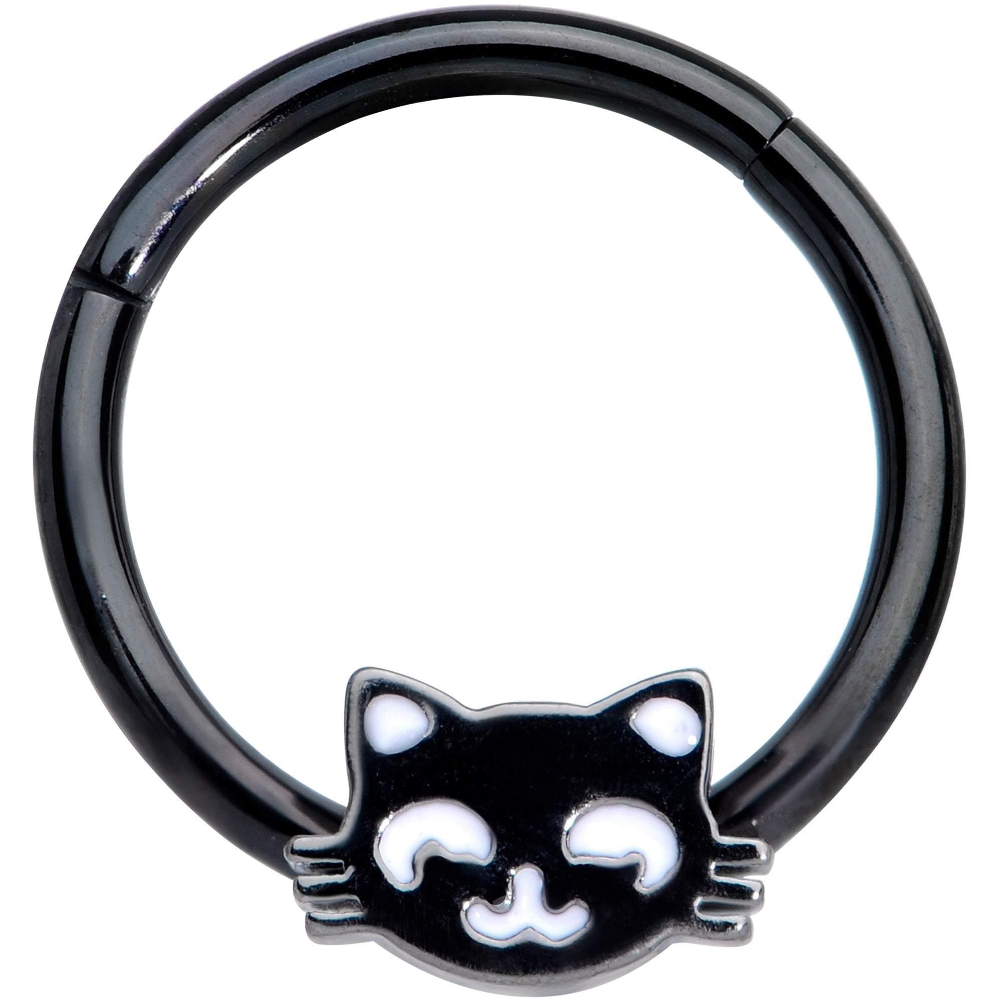 16G 3/8 Black Cat Halloween Hinged Septum Clicker