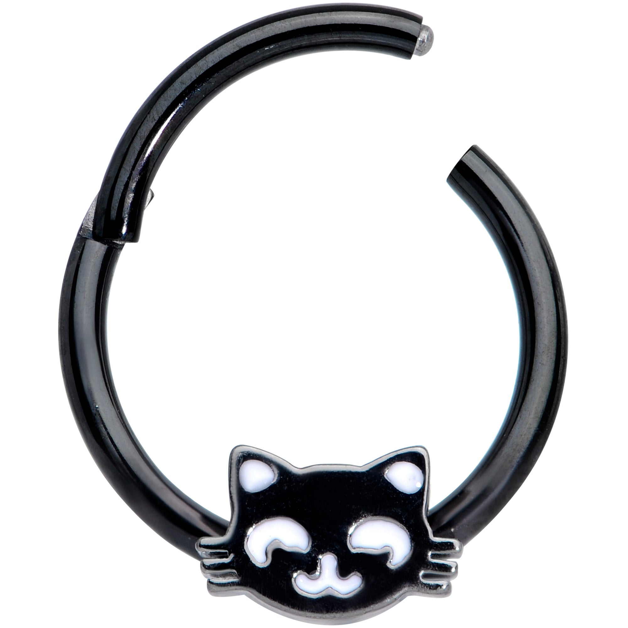16G 3/8 Black Cat Halloween Hinged Septum Clicker