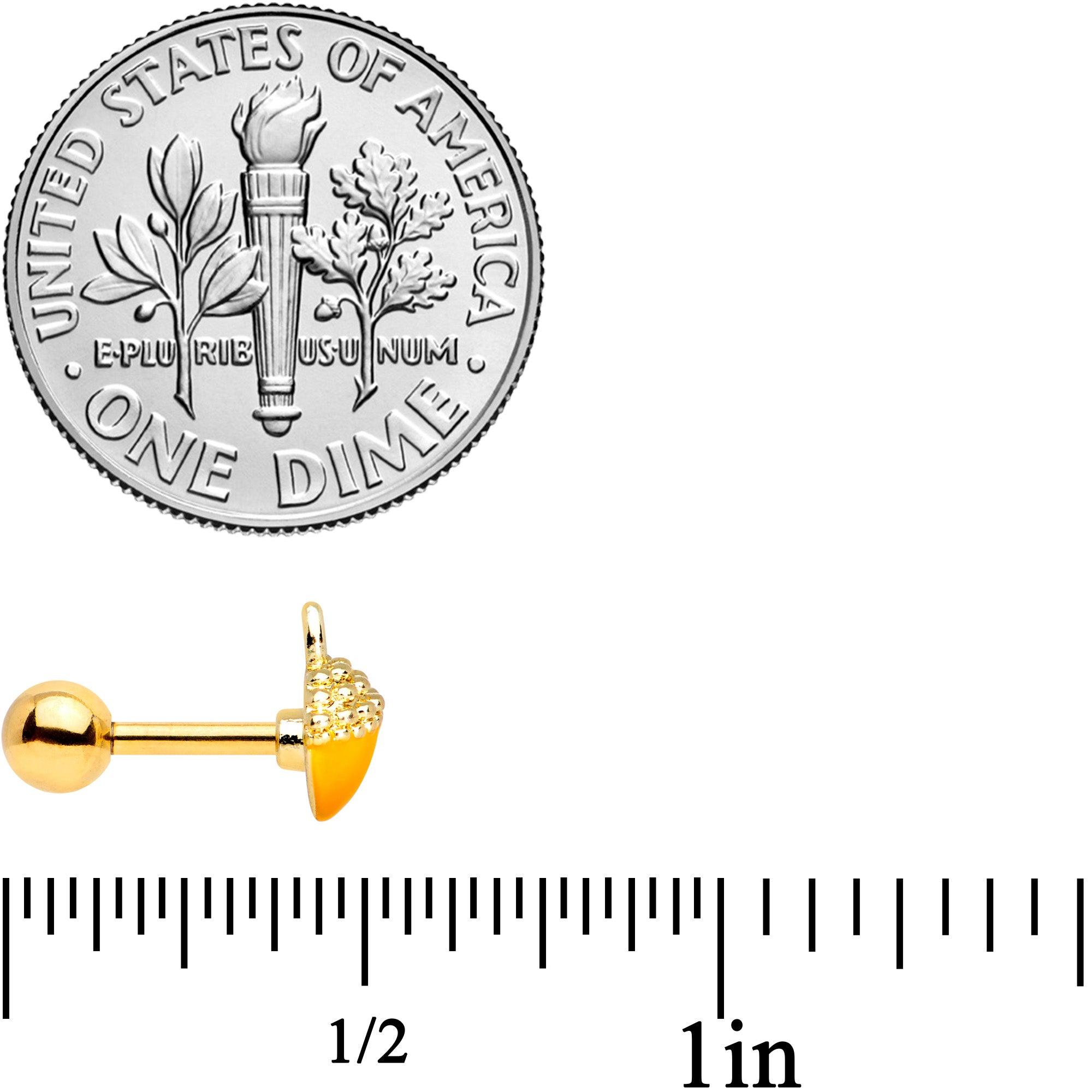 16G 1/4 Gold Tone Orange Acorn Cartilage Tragus