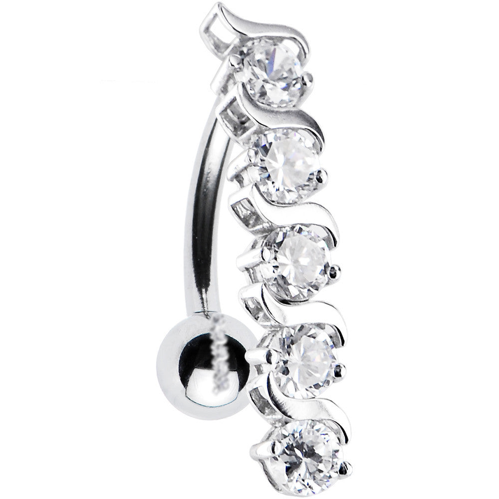 Solid 14KT White Gold TOP DROP Cubic Zirconia DELIGHT Belly Ring