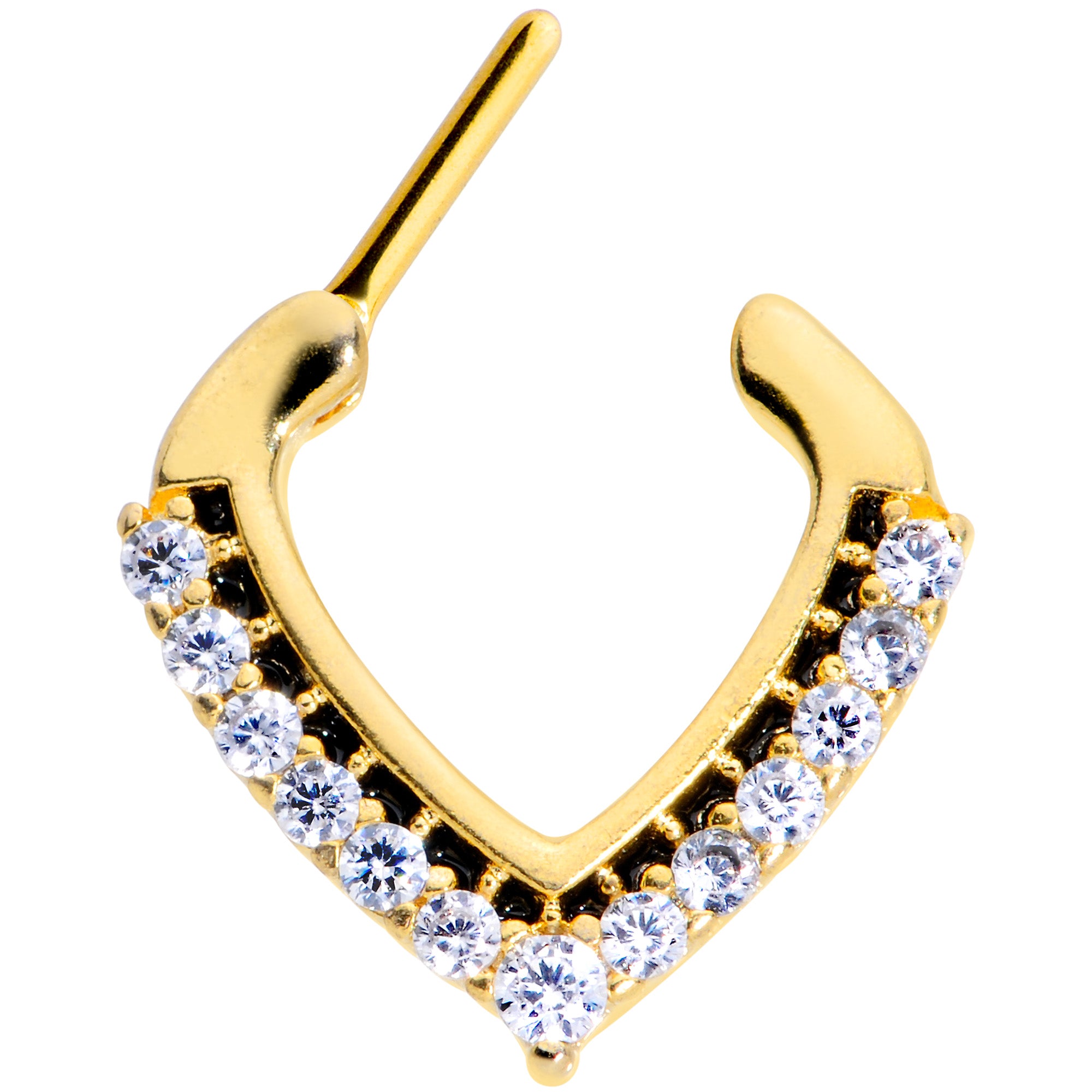 16G 5/16 Clear CZ Gem Gold Tone Chevron Septum Clicker