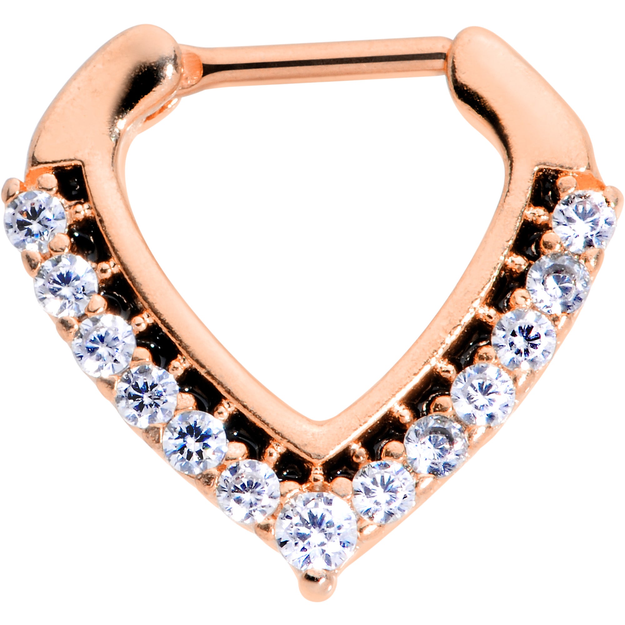 16G 5/16 Clear CZ Gem Rose Gold Tone Chevron Septum Clicker