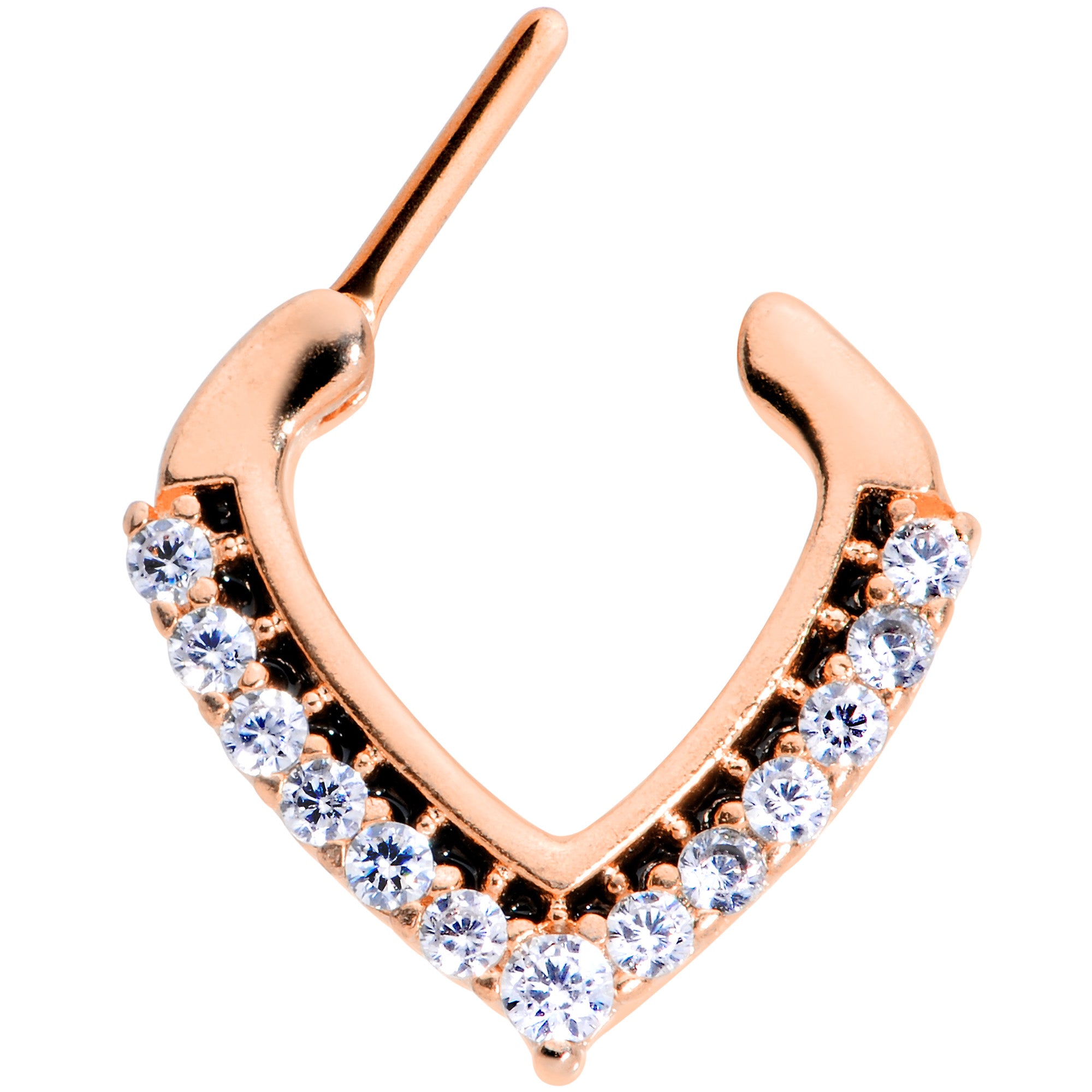 16G 5/16 Clear CZ Gem Rose Gold Tone Chevron Septum Clicker