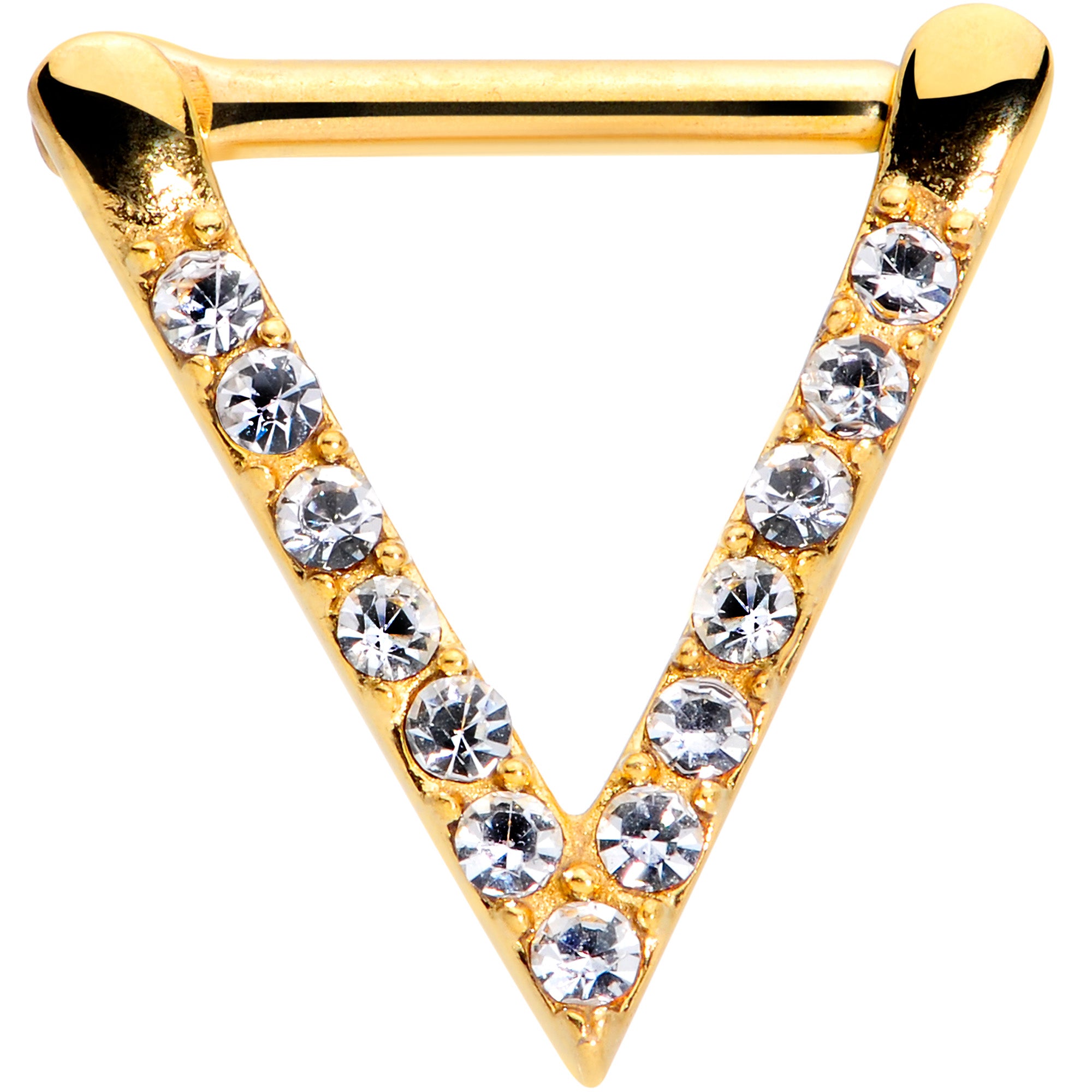 16G 5/16 Clear CZ Gem Gold Tone Sleek Triangle Septum Clicker