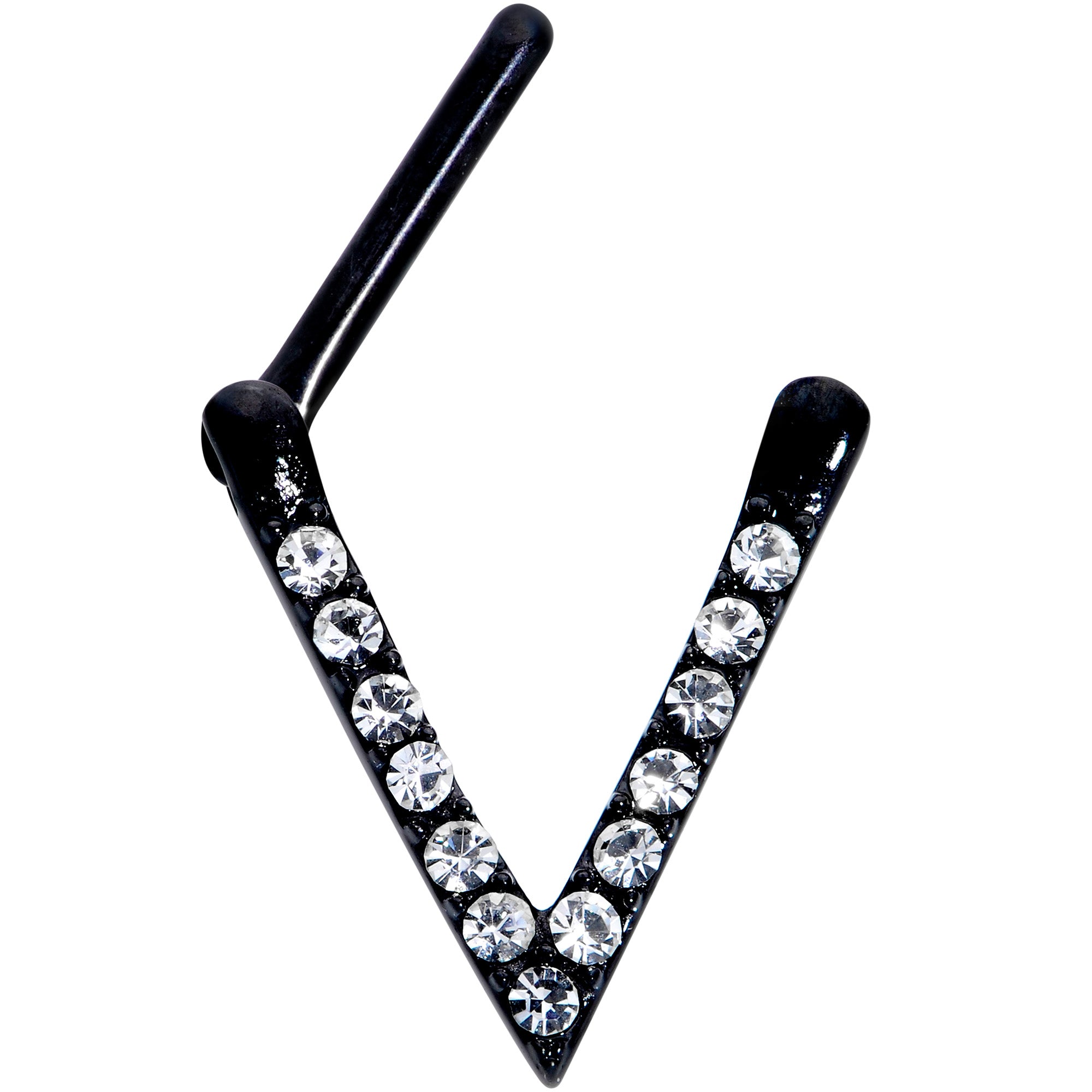 16G 5/16 Clear CZ Gem Black Sleek Triangle Septum Clicker