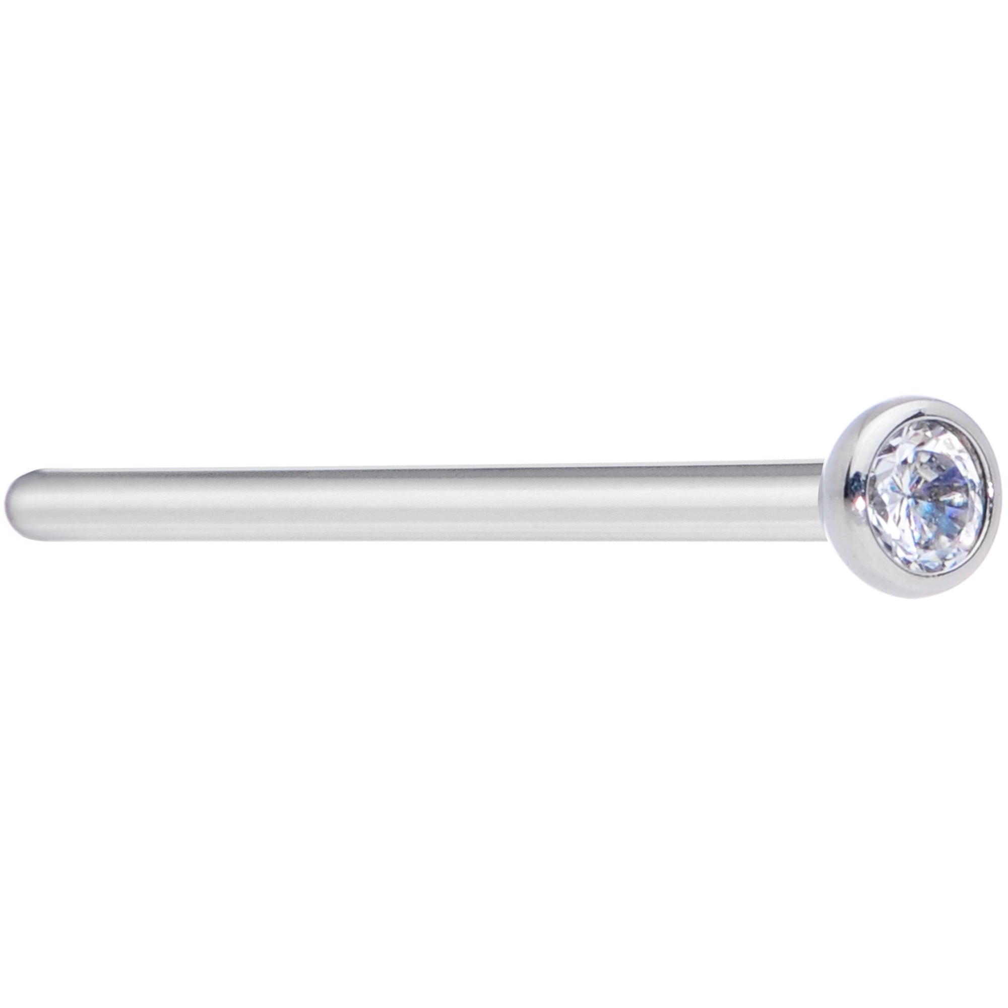 18G 3/4 Clear CZ Gem Grade 23 Titanium Fishtail Nose Ring 2.5mm