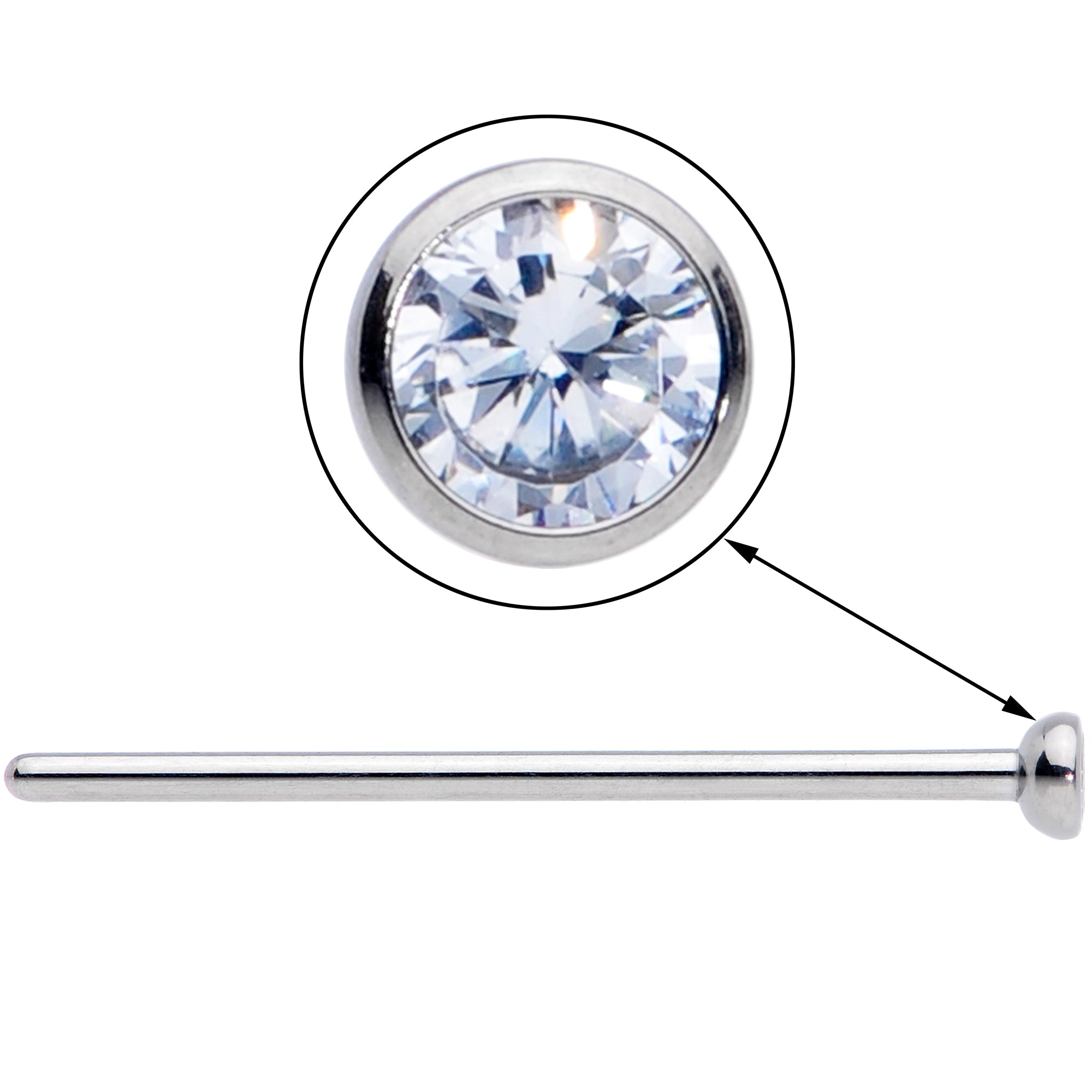 18G 3/4 Clear CZ Gem Grade 23 Titanium Fishtail Nose Ring 3mm