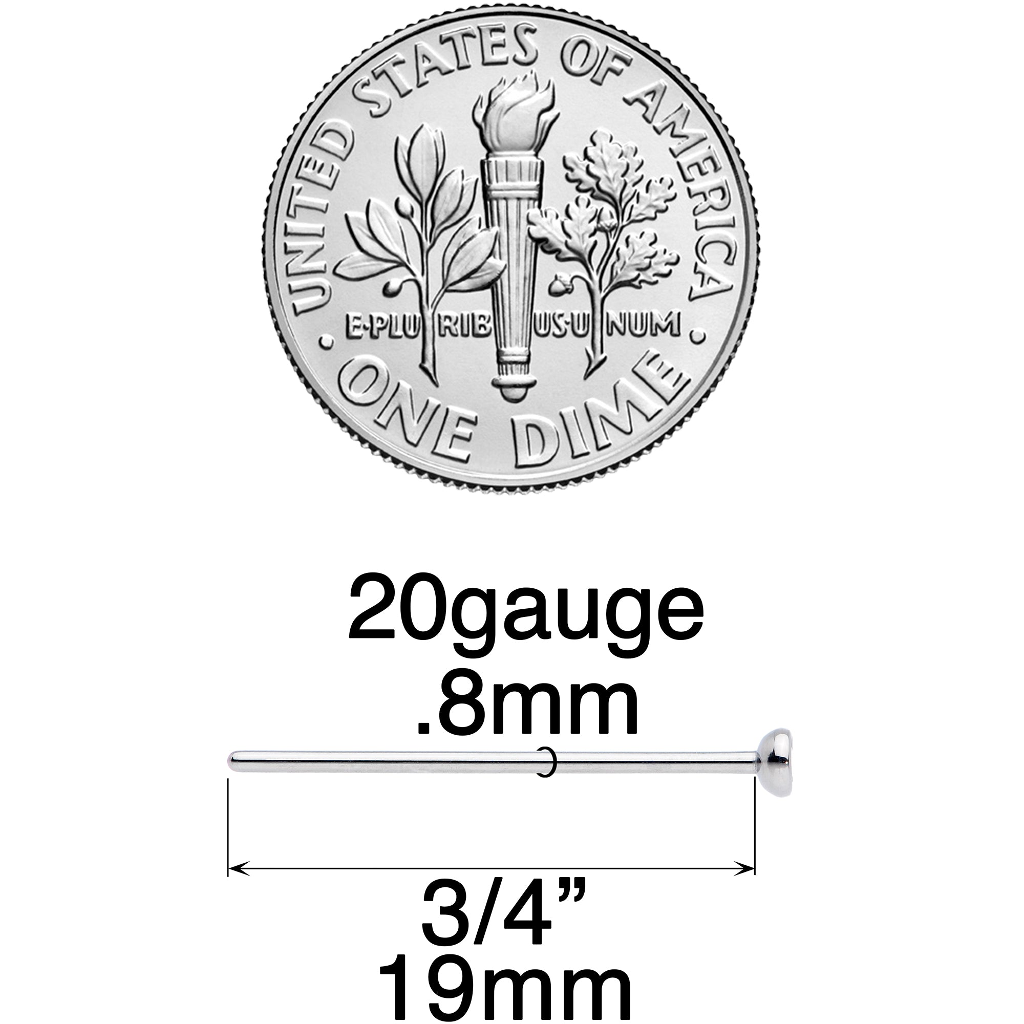 20G 3/4 Clear CZ Gem Grade 23 Titanium Fishtail Nose Ring 2.5mm