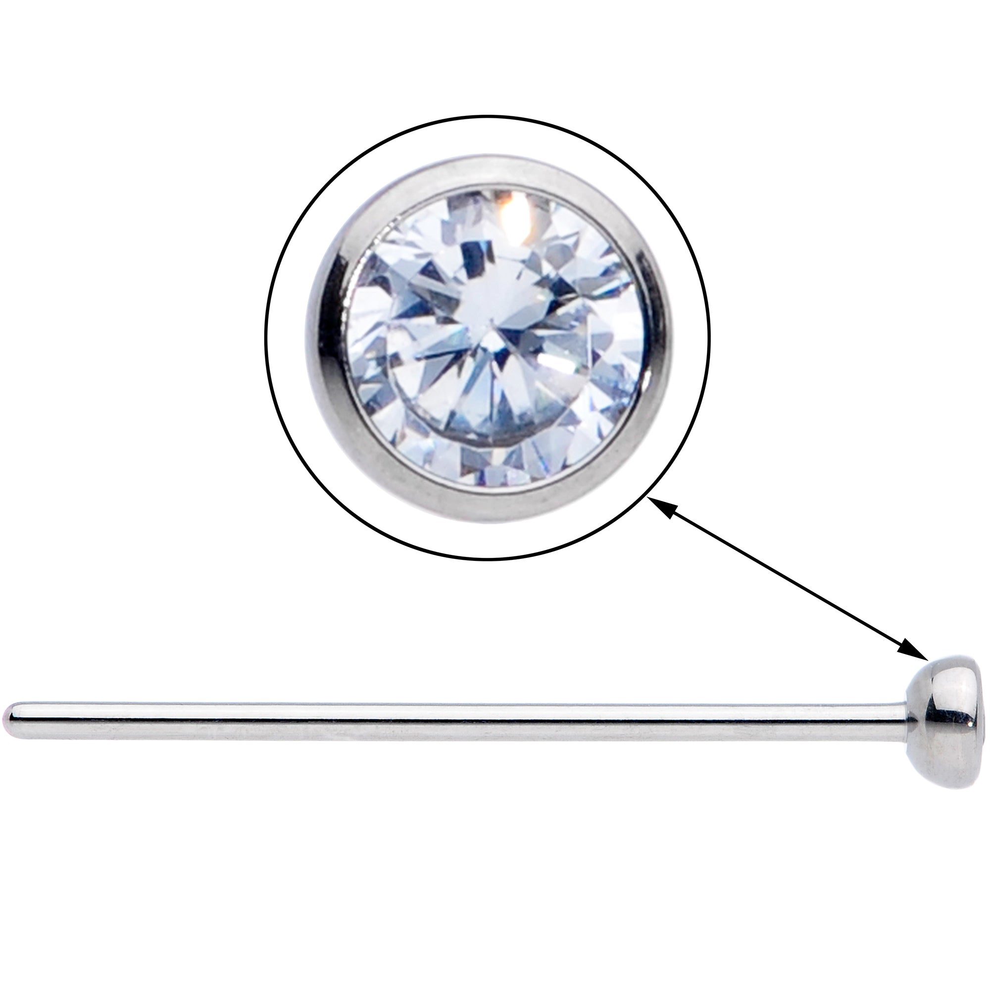 20G 3/4 Clear CZ Gem Grade 23 Titanium Fishtail Nose Ring 3mm