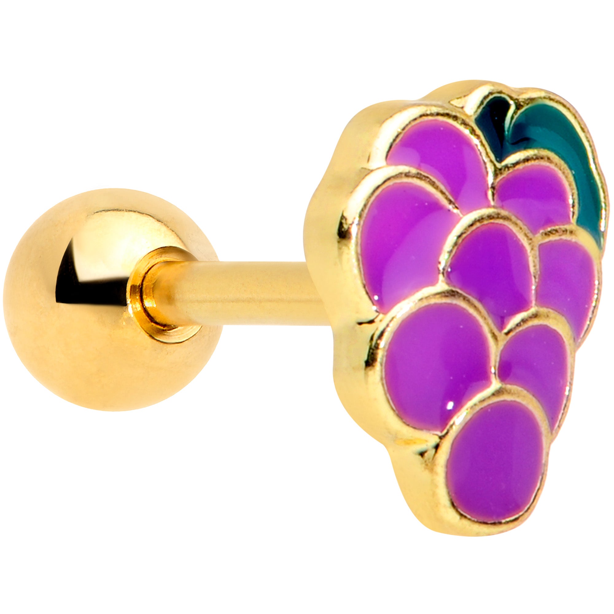 16G 1/4 Gold Tone Sweet Purple Grapes Cartilage Tragus Earring