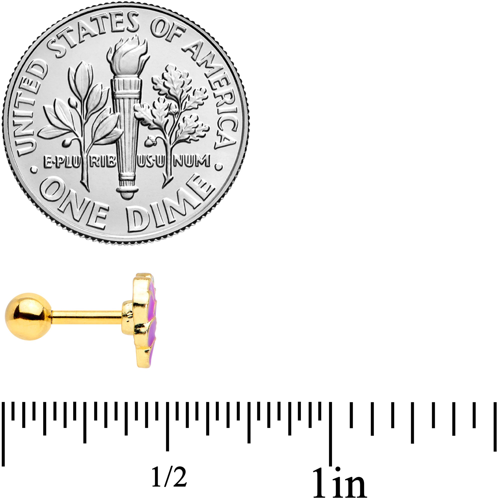 16G 1/4 Gold Tone Sweet Purple Grapes Cartilage Tragus Earring