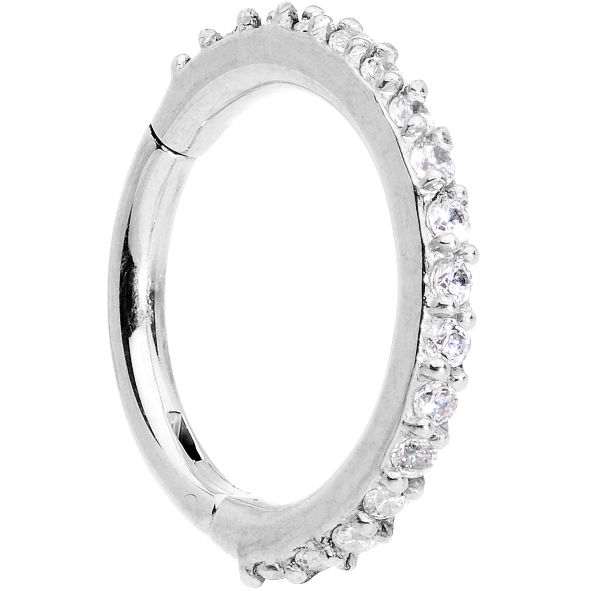 16G 5/16 Clear CZ Gem Stainless Steel Hinged Segment Ring