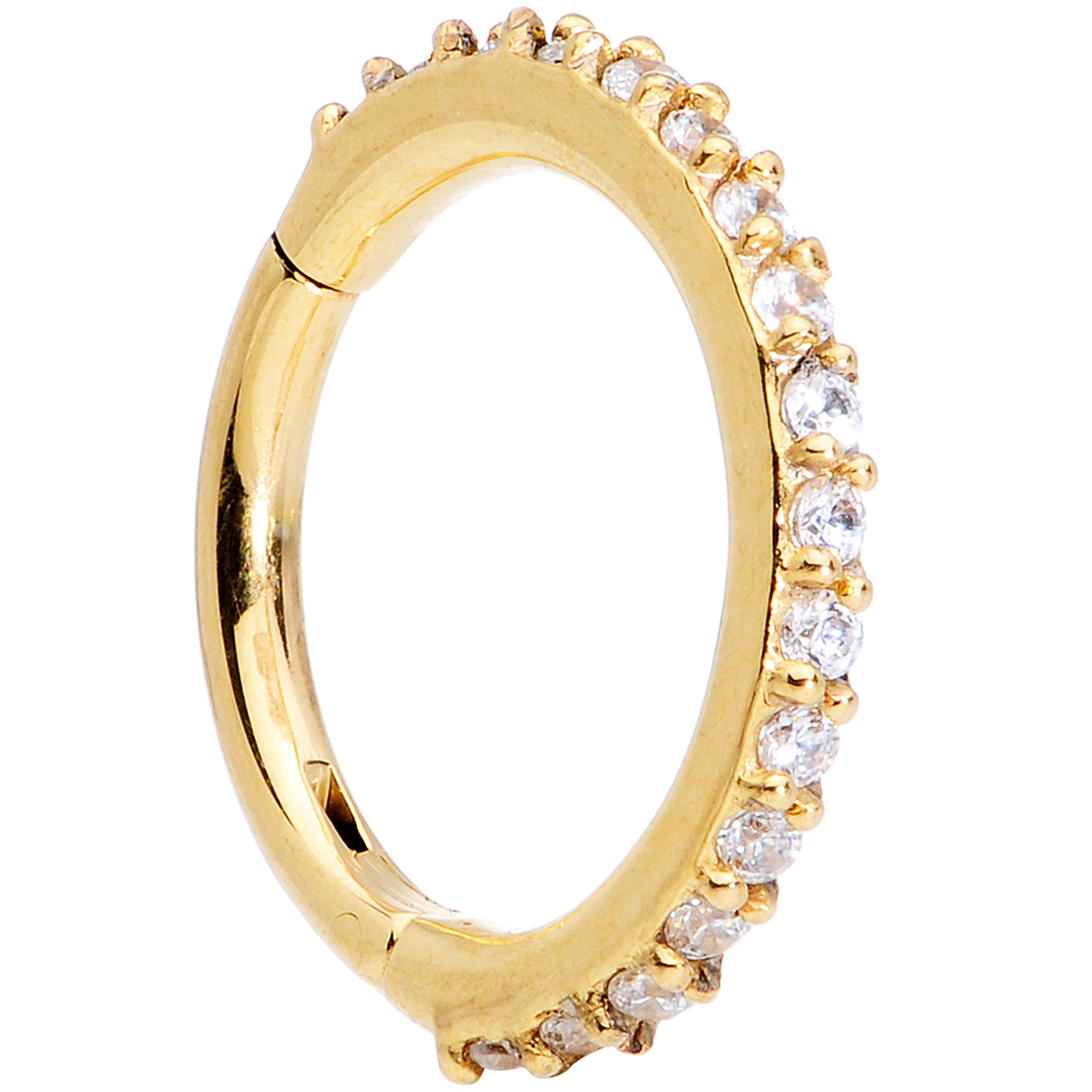 16G 5/16 Clear CZ Gem Gold Tone Hinged Segment Ring
