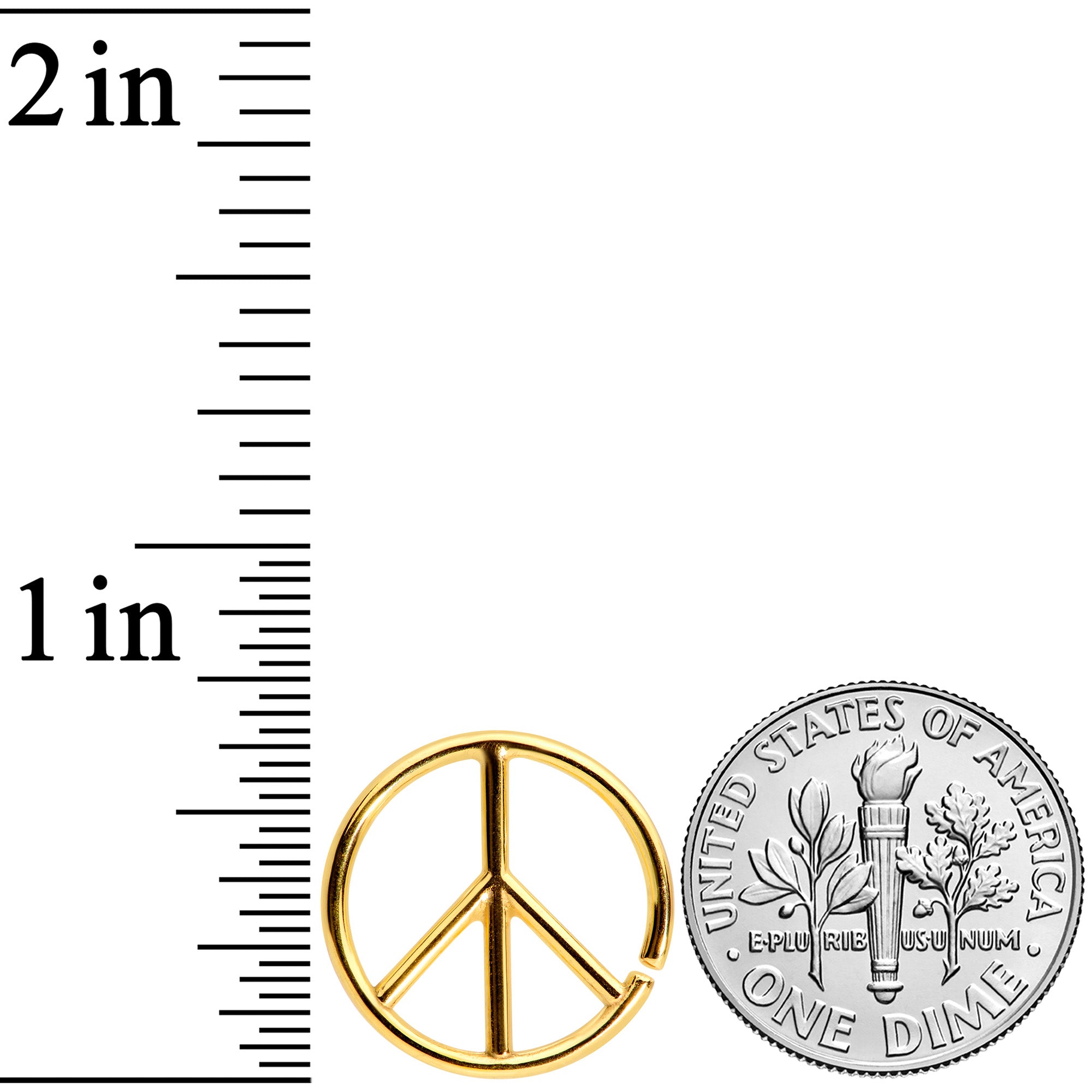 16G 1/4 Gold Tone Retro Peace Sign Closure Ring