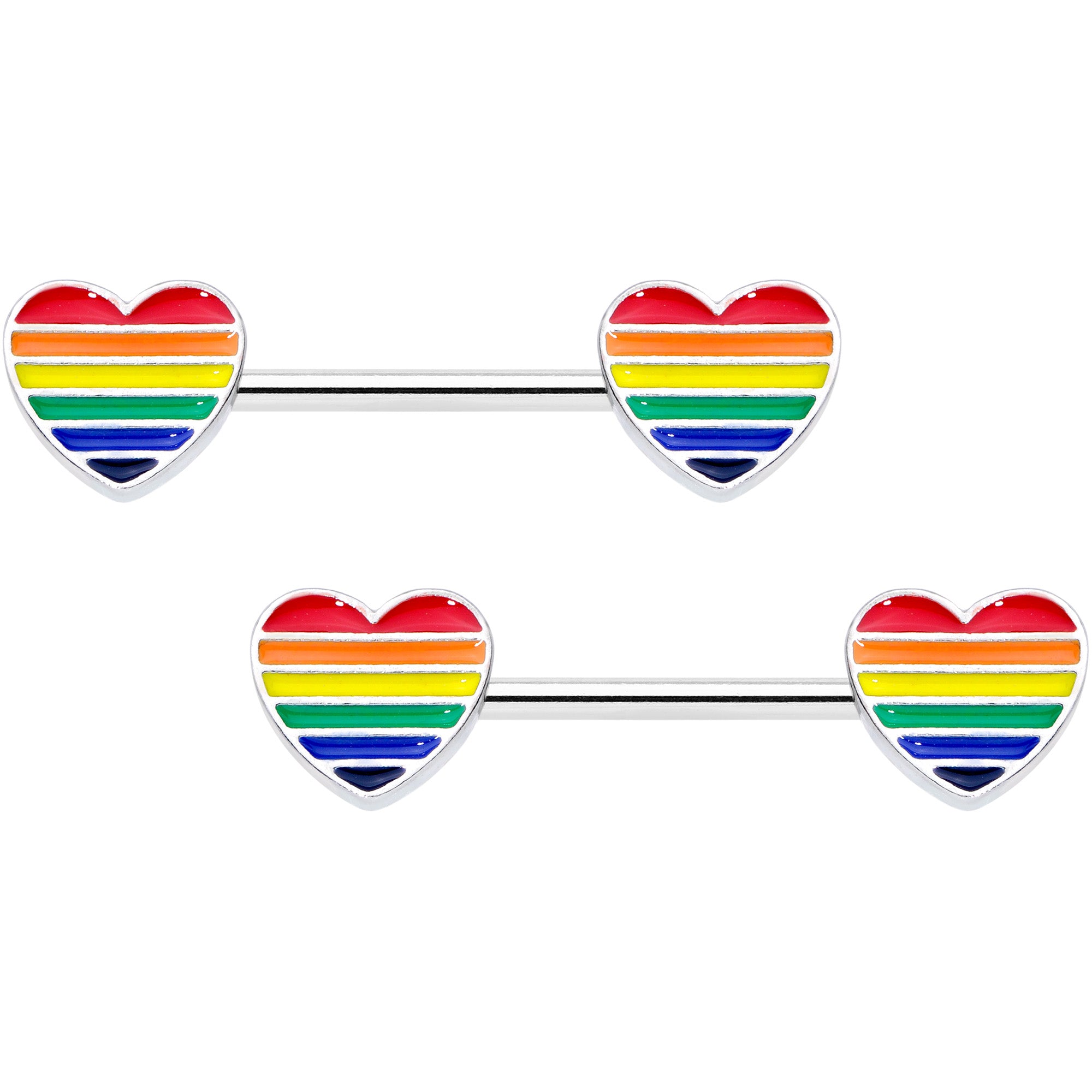 14G 9/16 Rainbow Pride Heart Barbell Nipple Ring Set