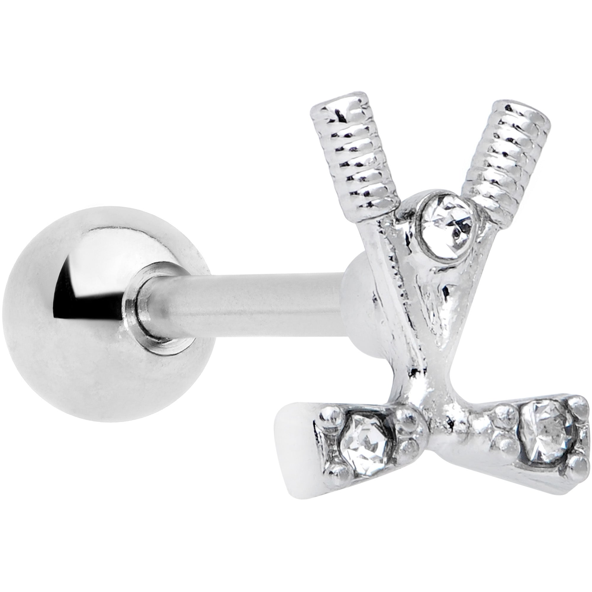 16G 1/4 Clear CZ Gem Crossed Golf Clubs Cartilage Tragus Earring