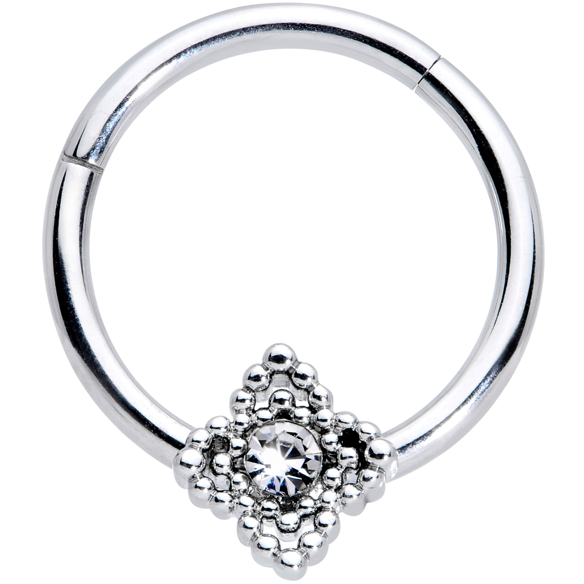 16G 3/8 Clear Gem Textured Cross Septum Clicker