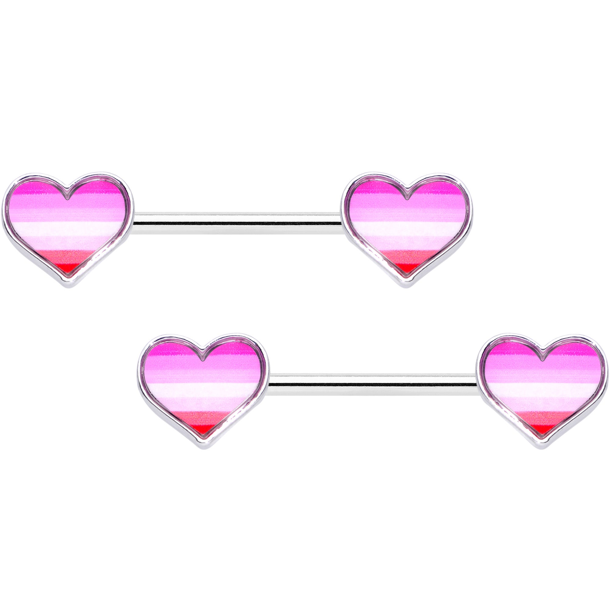 14G 9/16 Lesbian Pride Heart Barbell Nipple Ring Set