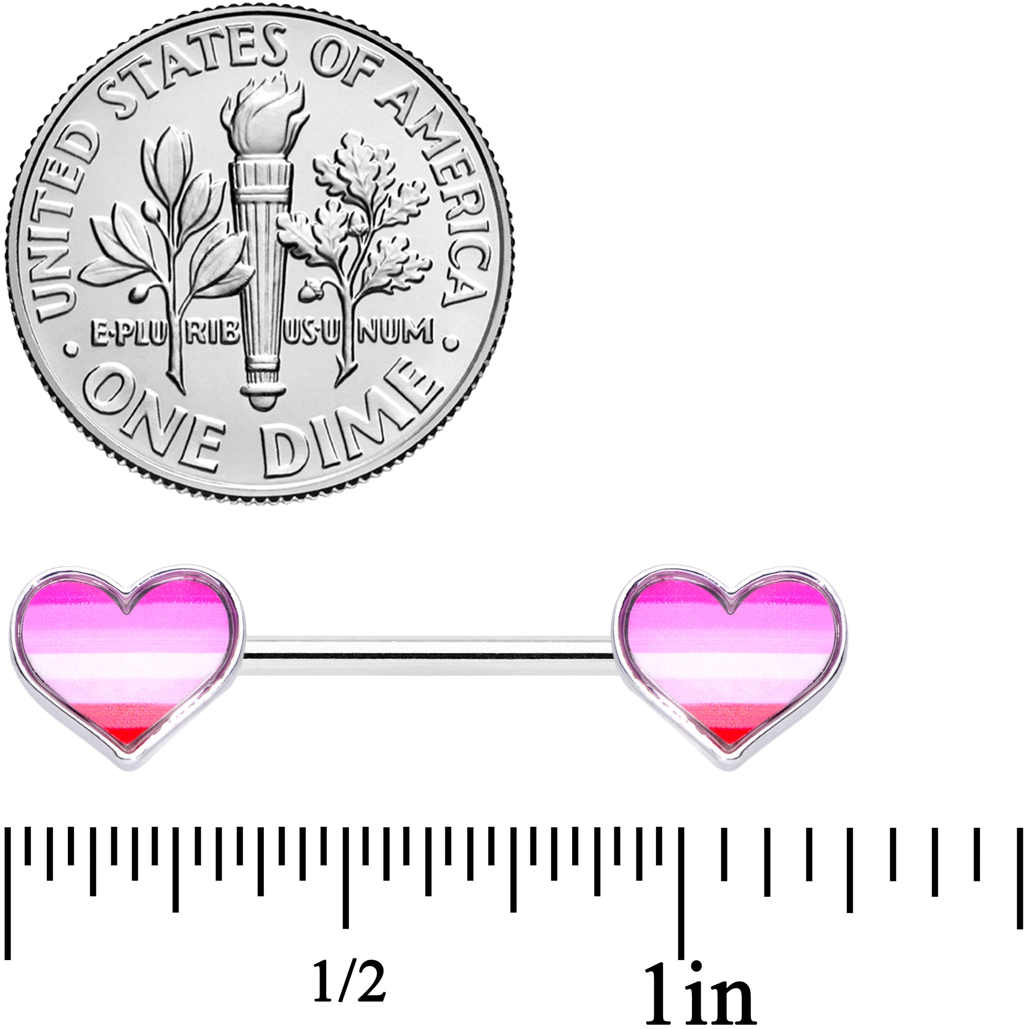 14G 9/16 Lesbian Pride Heart Barbell Nipple Ring Set