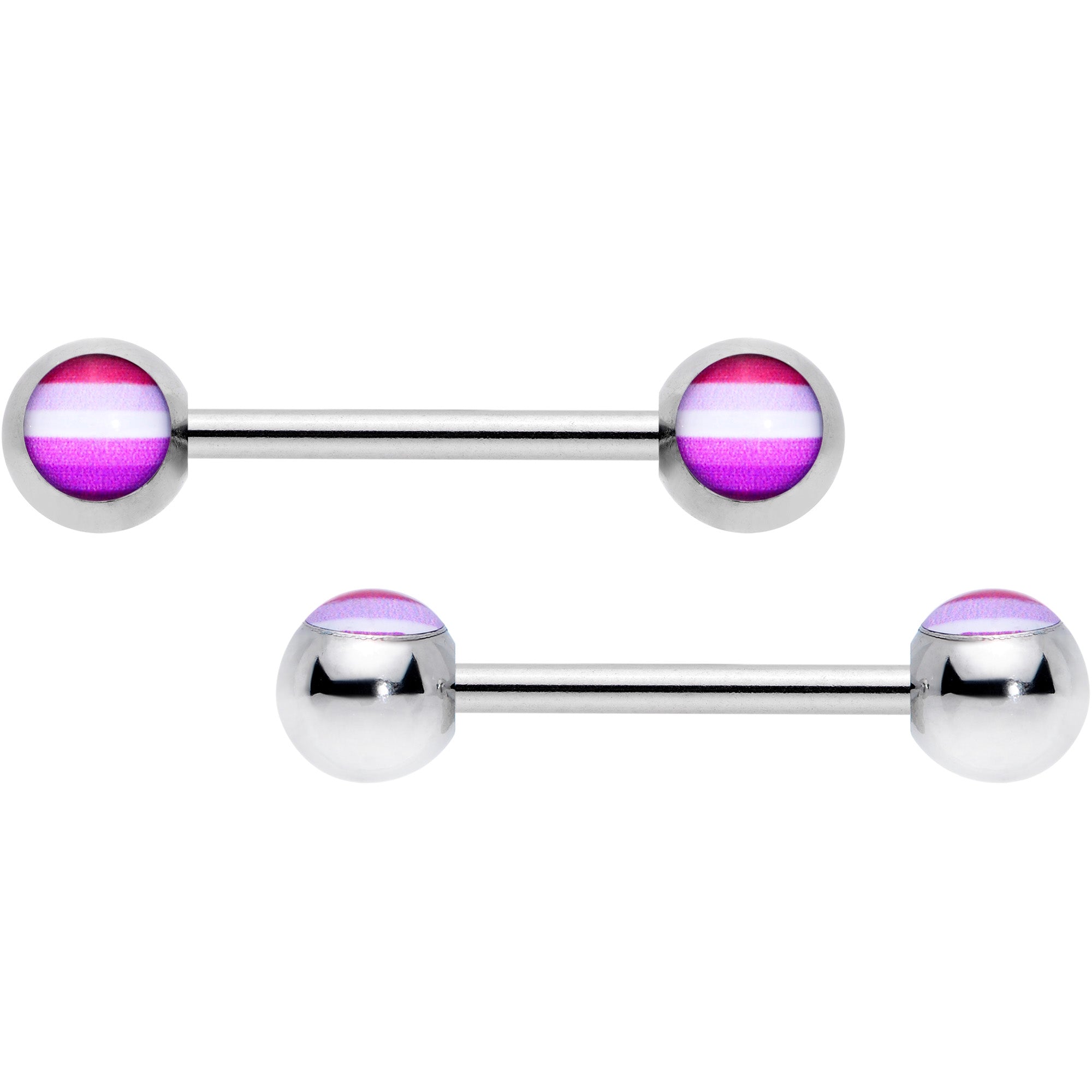 14G 9/16 Front Facing Lesbian Pride Flag Barbell Nipple Ring Set