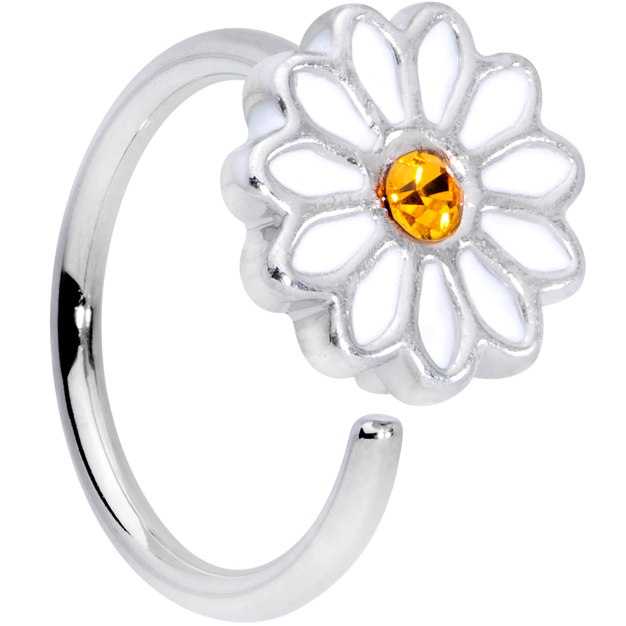 16G 3/8 Yellow Gem Hippie White Daisy Flower Closure Ring