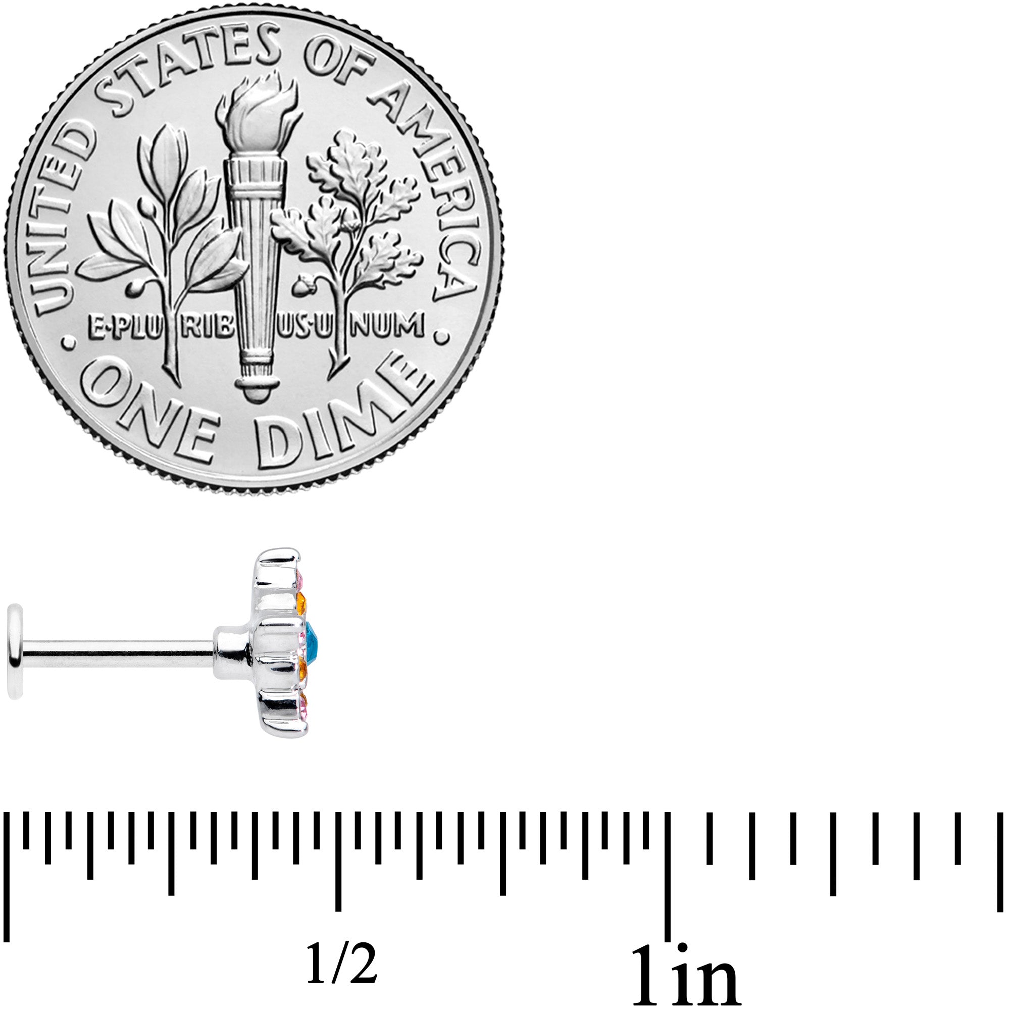 16G 3/8 Pink Yellow Blue Gem Showy Star Labret Monroe Tragus