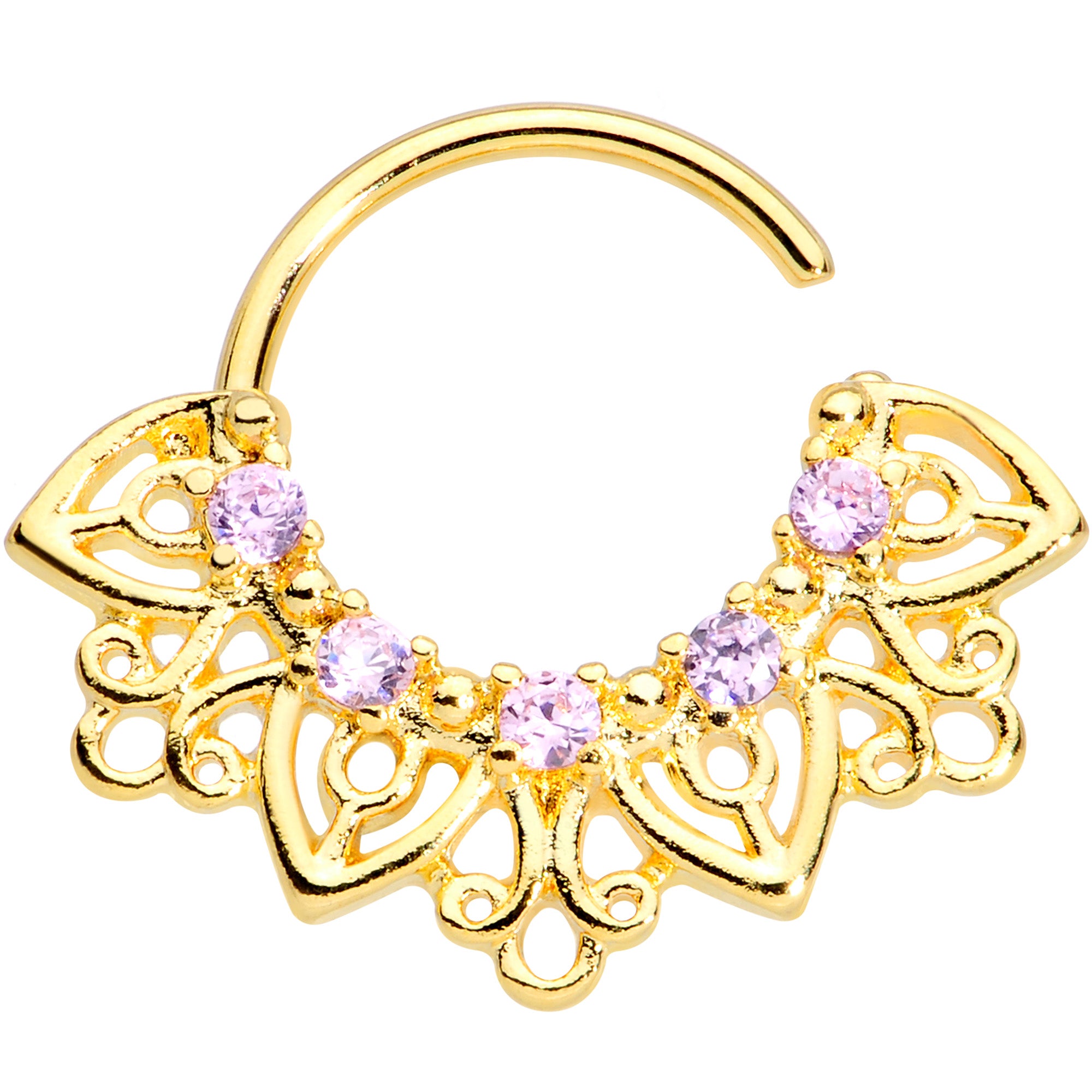 16G 5/16 Pink Gem Gold Tone Lovely Leaves Closure Ring