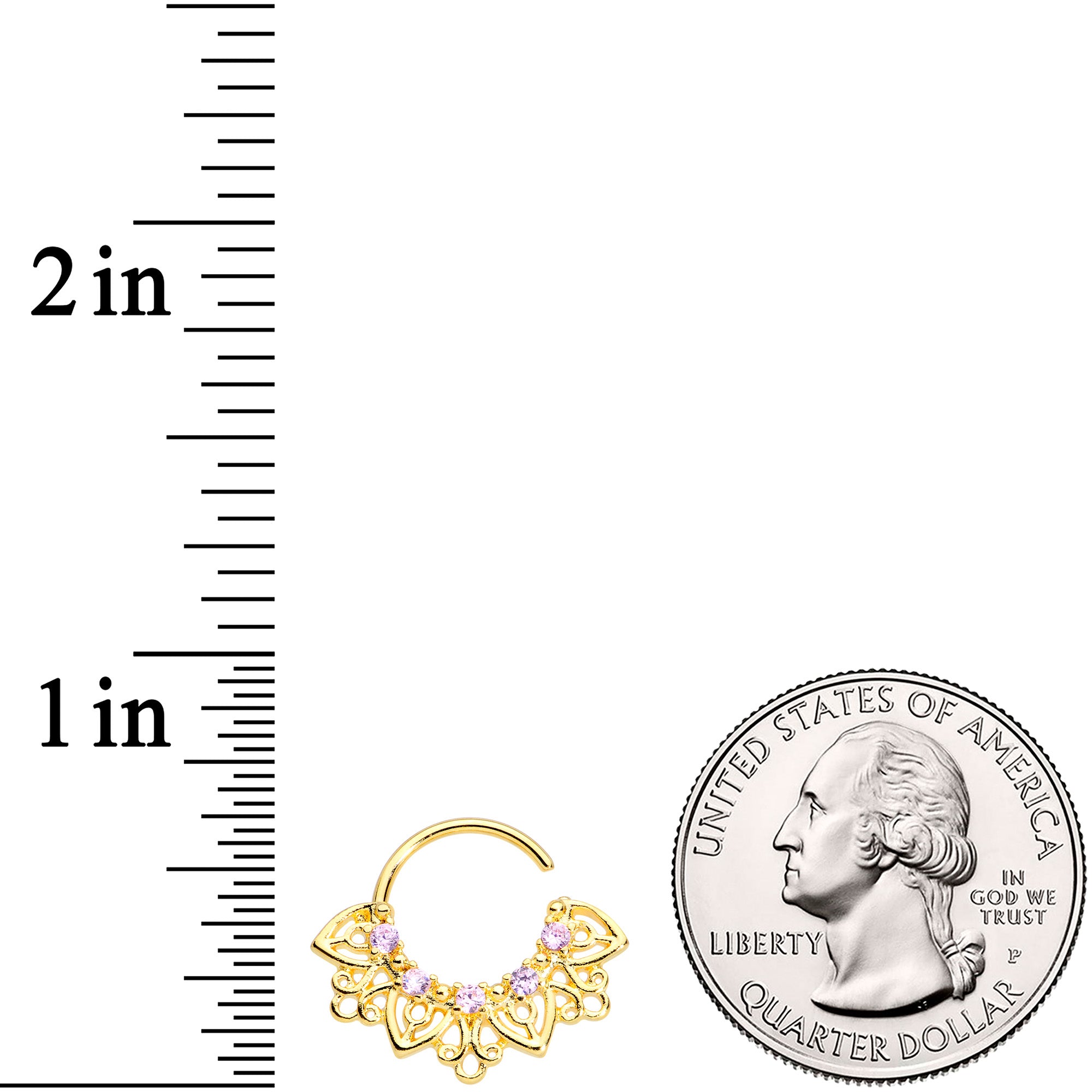 16G 5/16 Pink Gem Gold Tone Lovely Leaves Closure Ring